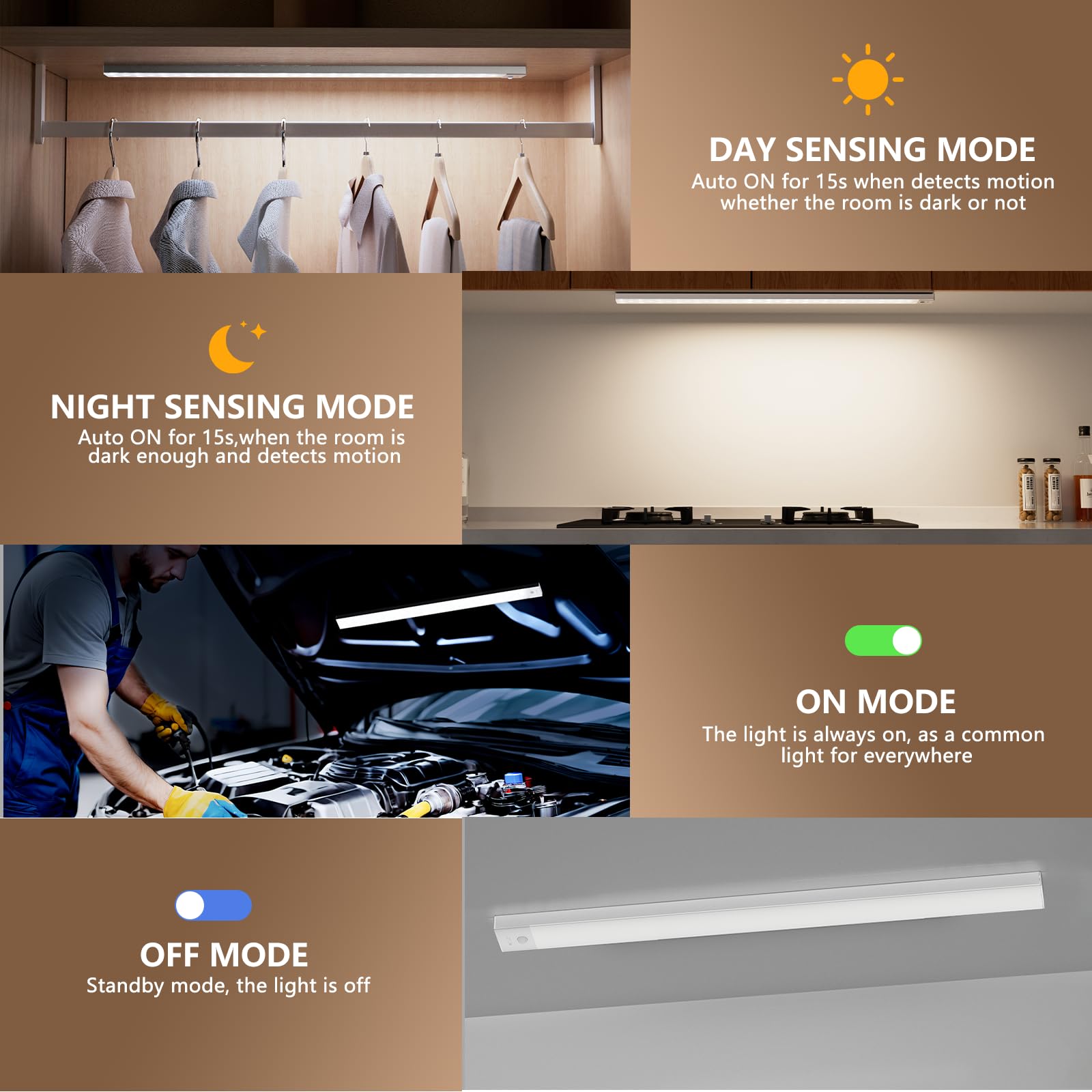 4 Luci LED Con Sensore Di Movimento Per Armadio - Illuminazione Wireless Touch, Adesive, Facili Da Installare