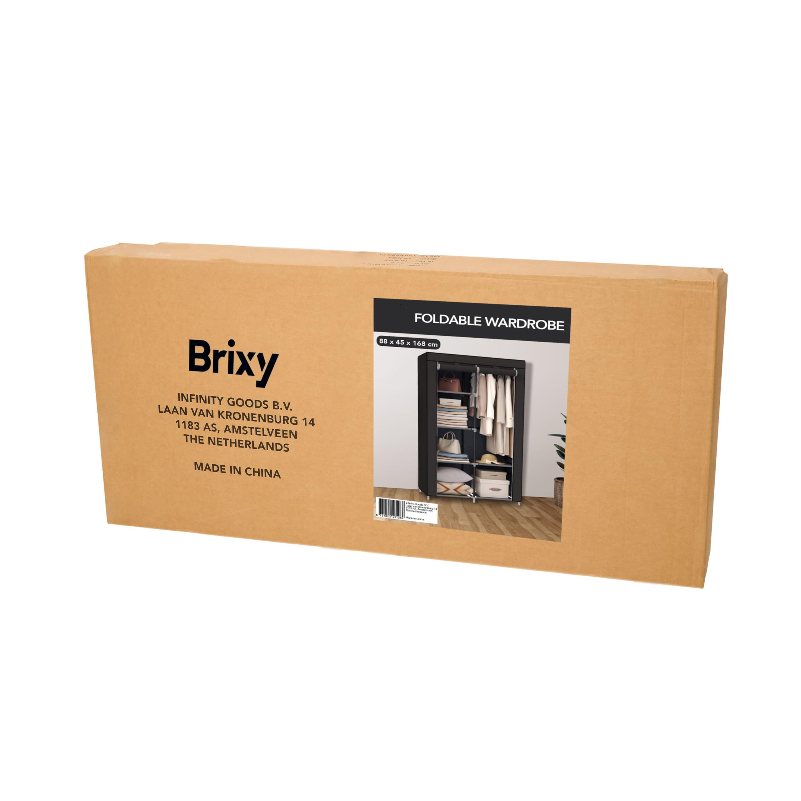 Brixy Faltbarer Kleiderschrank aus Stoff, platzsparender Garderobenschrank für Camping und Zuhause, 88 x 45 x 168 cm, Schwarz