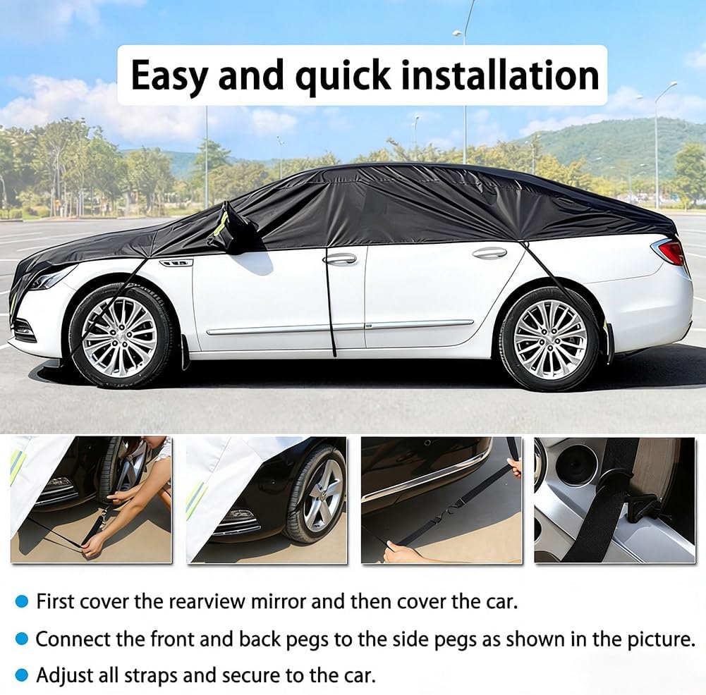 Half Car Cover All Weather Car Body Cover for All Season Sunshade Cover Snow Cover Waterproof 210D Polyester with Cotton (Fit MPV/SUV)