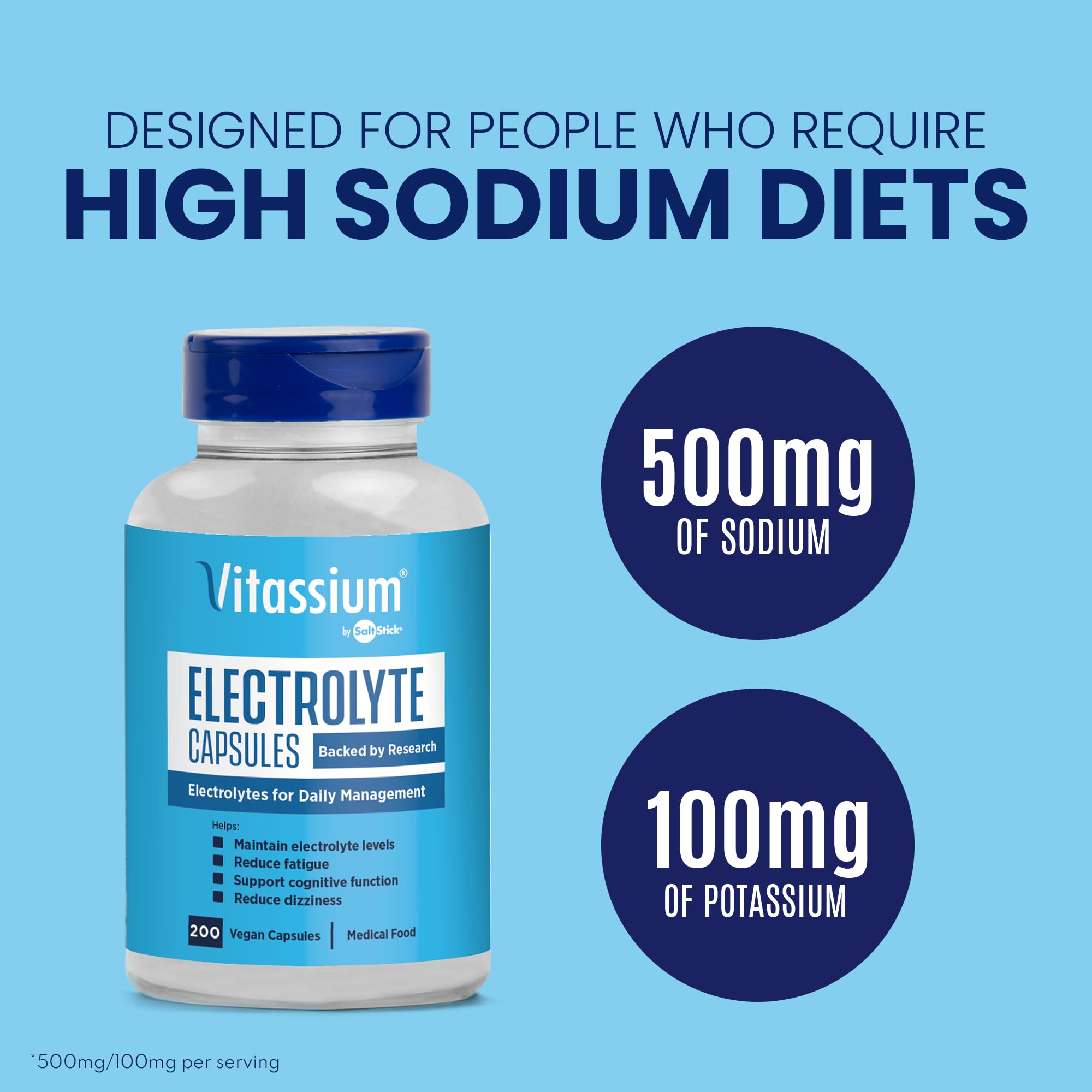 Vitassium Electrolytes Salt Pills For POTS Scientifically Formulated 200ct — Amazon image 3