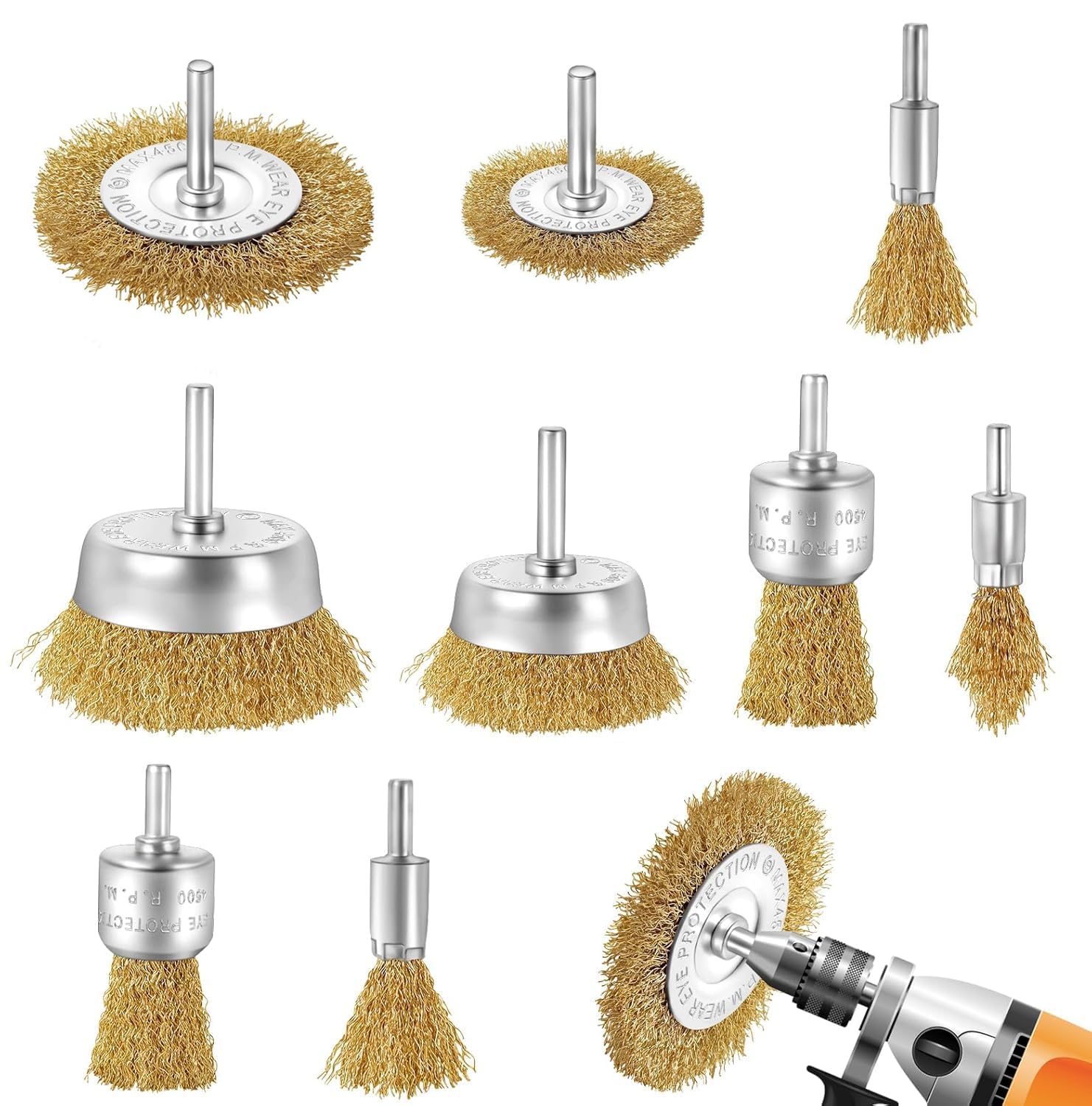 Set de 9 Cepillo alambre taladro Diámetro del Eje 6mm, para Taladro Angular, Desengrasado Pulido