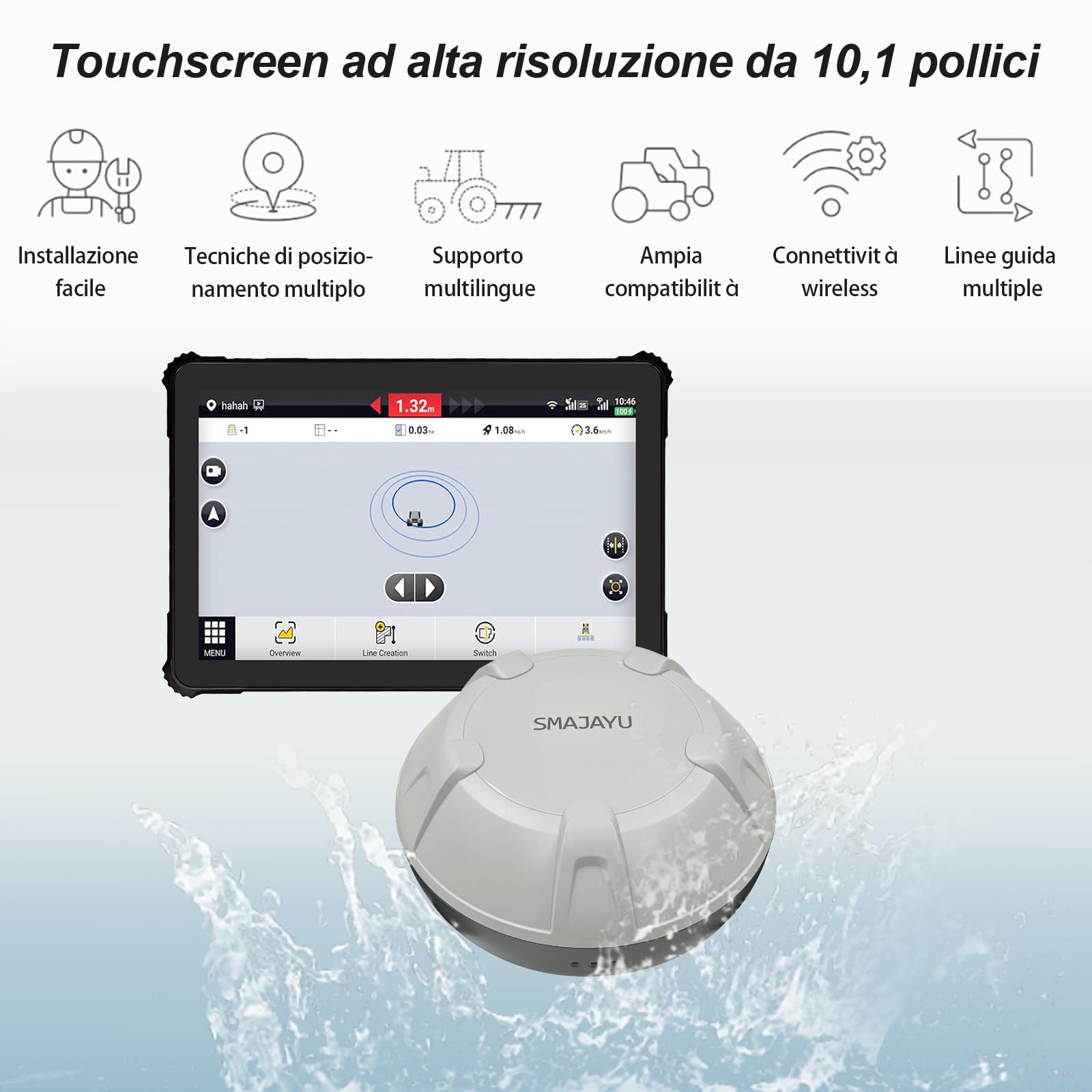 SMA10 Sistema di guida GPS per trattori per agricoltura, sistema di navigazione per agricoltura di precisione con PPP e SBAS, precisione di 10 cm con PPP, 2,5 cm con RTK, antenna GNSS anti-jamming