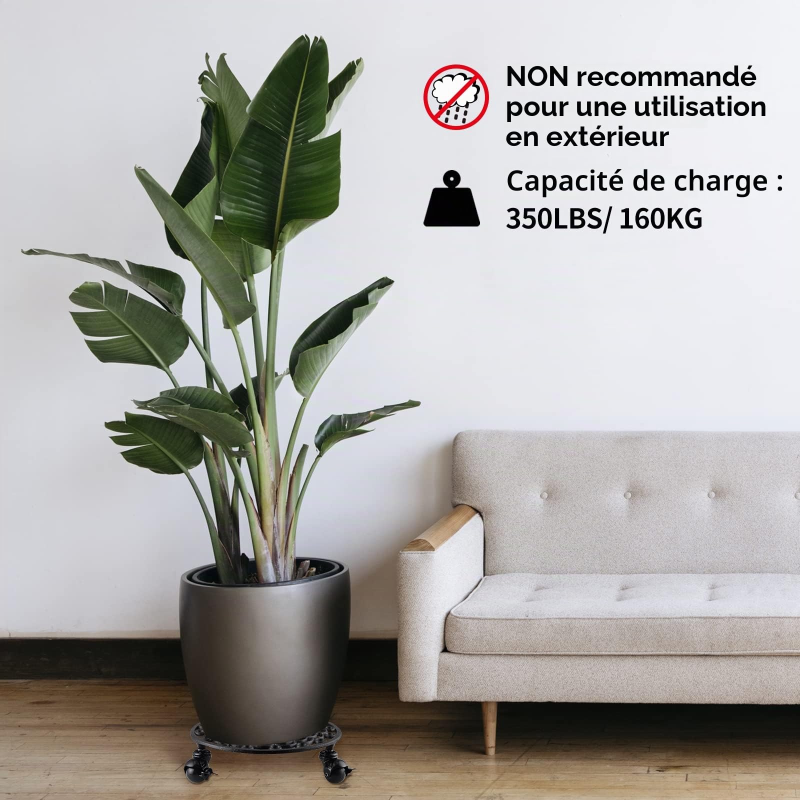 Skelang 28cm Support pour Plante à Roues, Porte Plante a roulettes en Fonte, Soucoupe avec Roues pour Plante avec Frein, Noir