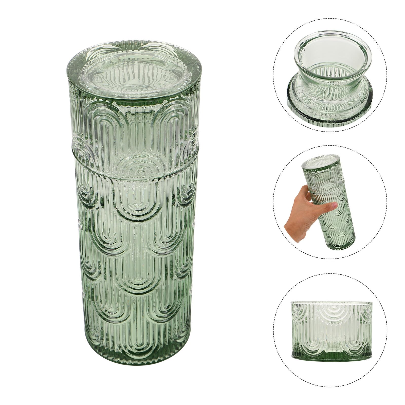 Nachttisch Wasserkaraffe Satz mit Trinkglas aus Klarem Geprägtem Glas Kaltwasserflasche und Saftkrug für Schlafzimmer und Büro Karaffe mit Deckel Vielseitig für Wasser Saft und