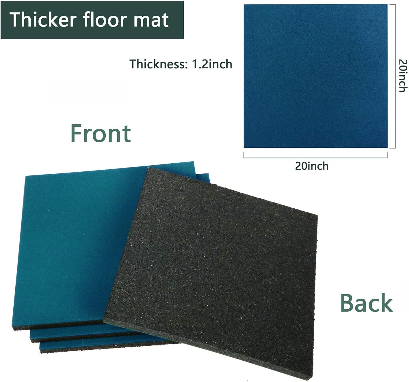MYOYAY 1.2" Thick Interlocking Tiles 4 Pack 20" x 20” Rubber Flooring Mats Non-Slip Heavy-Duty Mats for Playground, Indoor and Outdoor Gym Floor, Sport Floor, Backyard Play Area - - 
