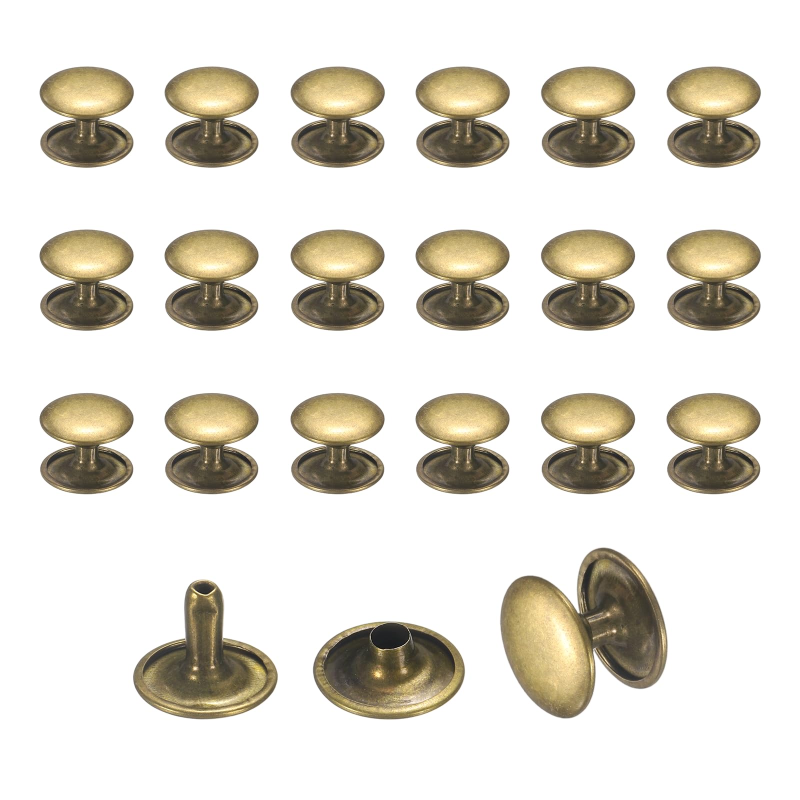 sourcing map 50 Sets Leather Rivets, 12mm Double Cap Rivets, 10mm Height Tubular Metal Studs for Leather Craft Repair and Decoration DIY Clothes, Shoes, Bags, Belts, Bronze