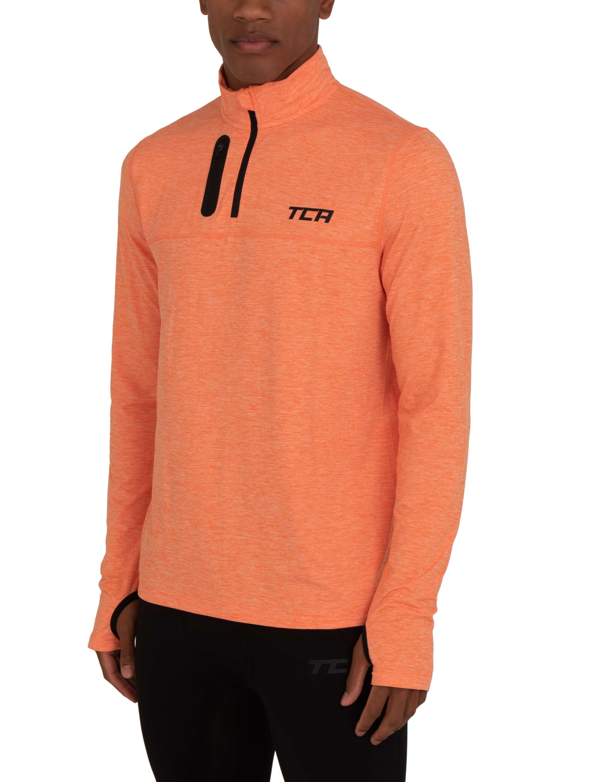TCA Haut Running Homme Hiver - Vetement Sport Homme Manches Longues - Quickdry Fusion Pro avec Fermeture Éclair à Mi-Poitrine - Tenue pour Course à Pied et Jogging - Orange/Orange, M