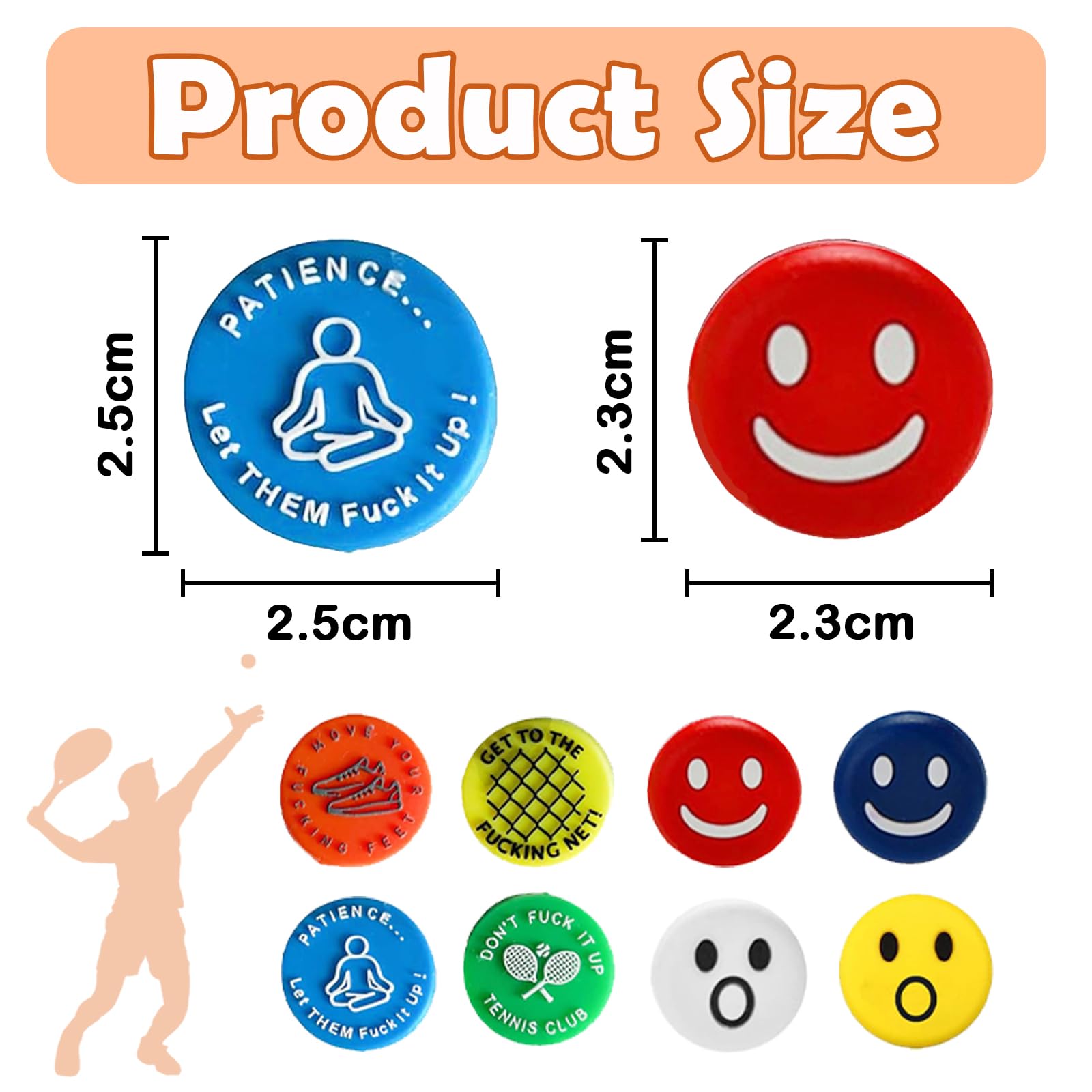 Jesustree 8 Amortisseurs Raquette Tennis Silicone Colorés – Anti-vibration Lettres & Formes Fun (Enfants & Adultes)