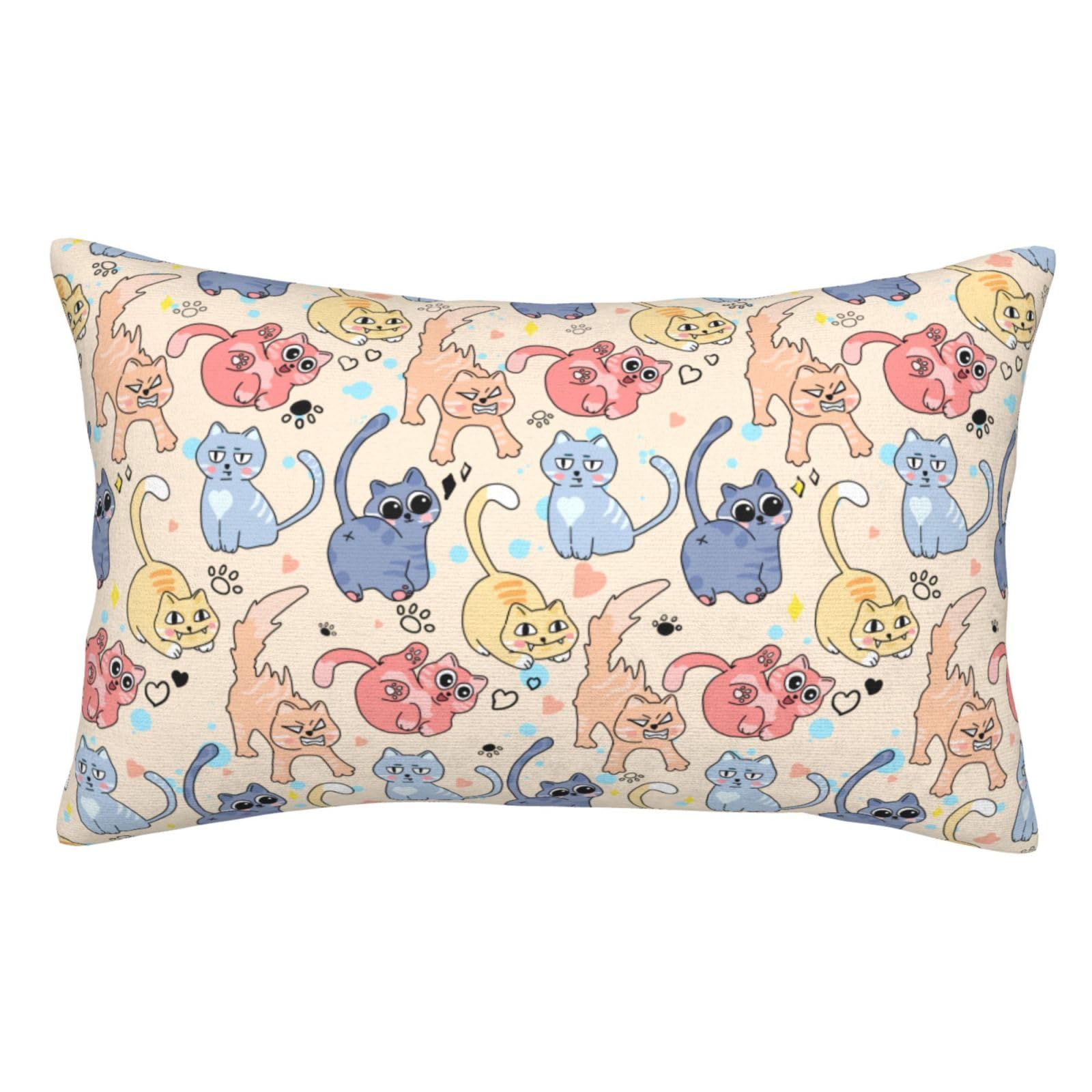 Cute Cat Pillow Cover 14x20 Inch Bed Pillow Pillowcases with Hidden Zipper Lumbar Pillow Case Cushion Queen Size
