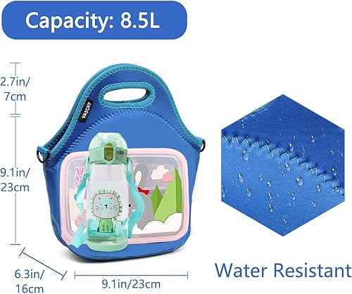 Miniatura 5 de VASCHY Bolsa de almuerzo para niños, bolsa de almuerzo ligera de neopreno aislada para niños y niñas, escuela, guardería, guardería, ballena