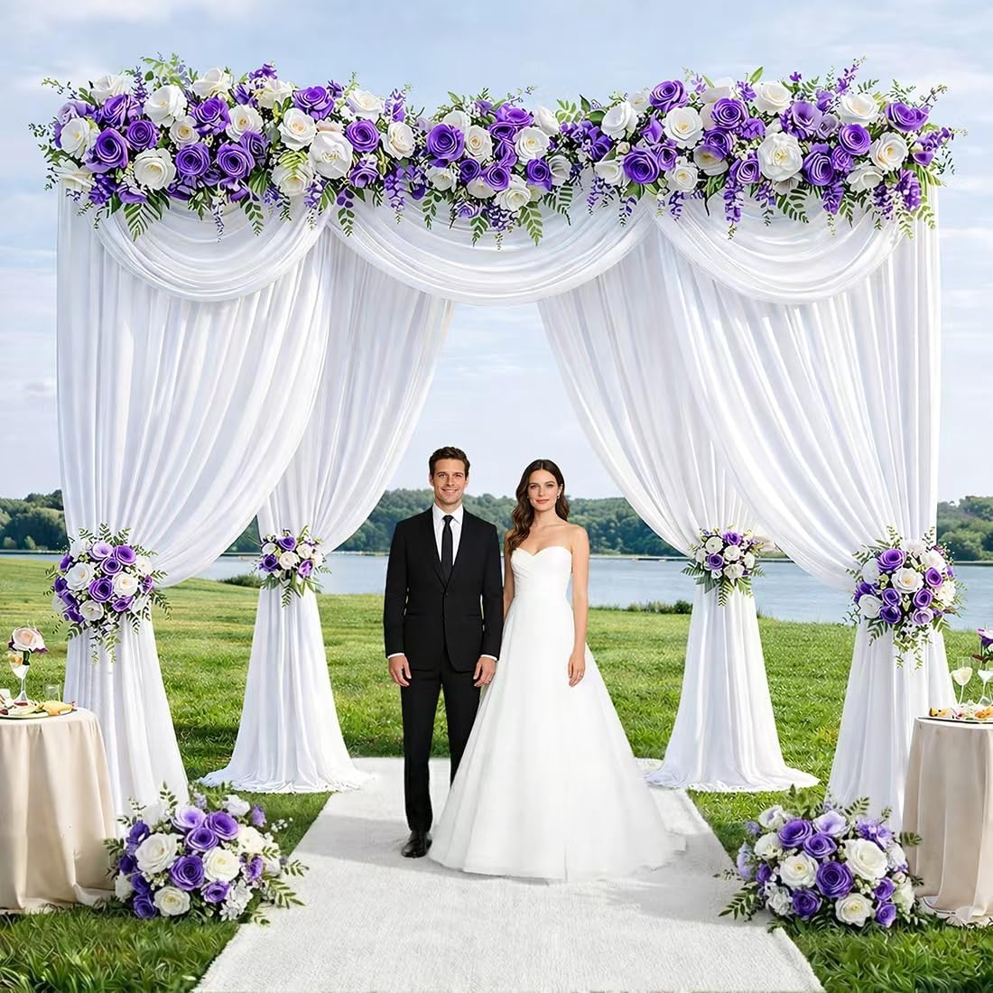 20ft x 12ft White Backdrop Curtains, Wrinkle Free Thick Fabric Polyester Curtains Backdrop Drapes Cover for Parties Wedding Birthday Photography Background, 4 Panels 5ft x 12ft