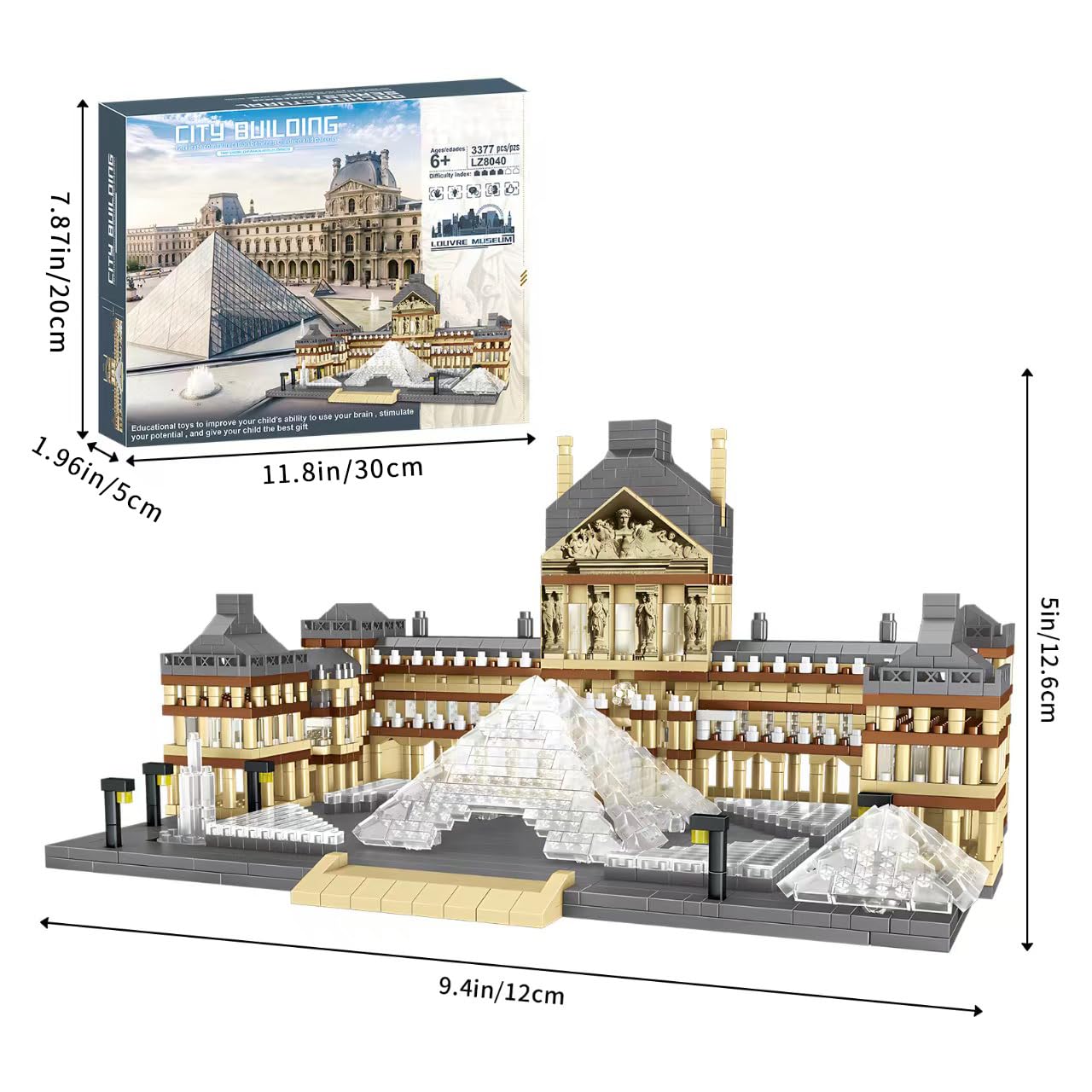 Paris Louvre Museum Model Building Blocks Set Micro Bricks World Famous Architecture Educational Toys for Kids Adults 3377 Piece Birthday