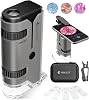 100x-250x Mini Pocket Microscope for Kids Adults, Protable Handheld Microscope, Miniscope Portable for Kids Adults Science Lab Education, Grey