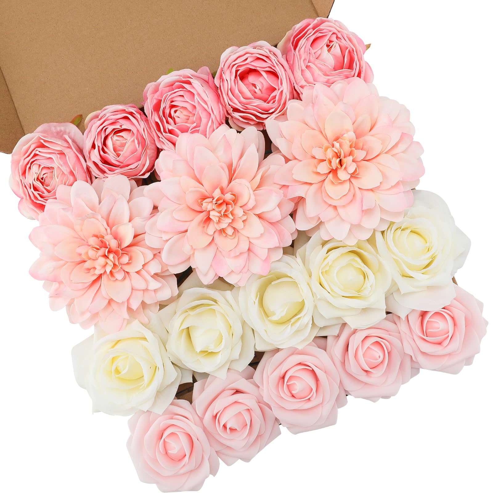 Roses artificielles et fleurs avec tiges pour bouquets de mariage et composition florale