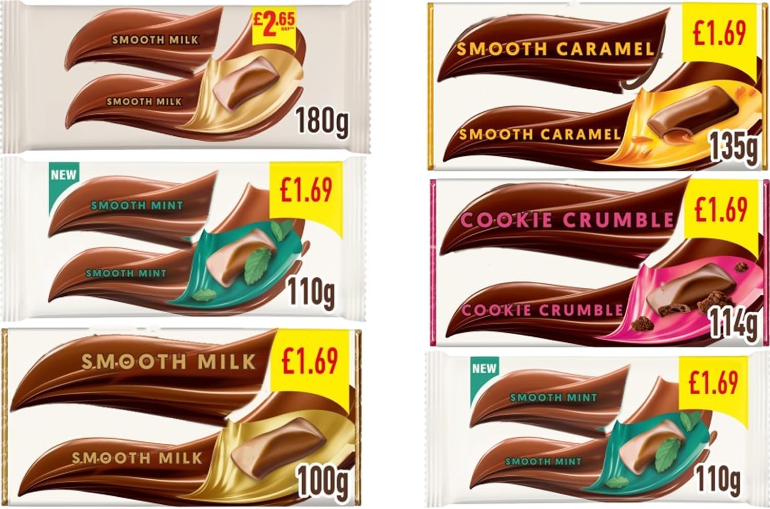 Easter Random Mixed Milk Chocolate Assortment Flavours with Caramel, Salted Caramel, Cookie Crumble & Mint - Glxy (6 x Mixed)