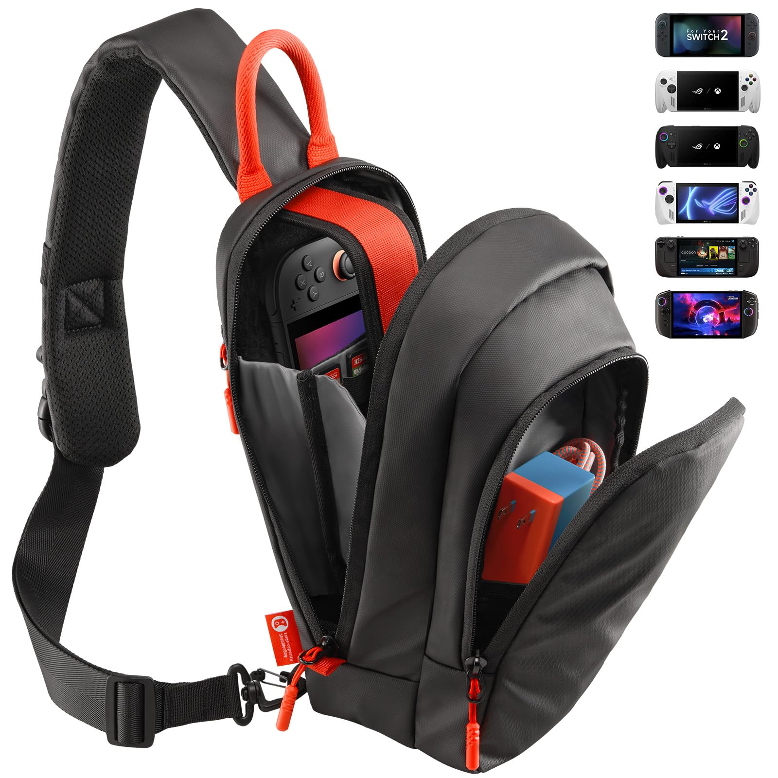 JSAUX Umhängetasche für Switch 2, ROG Xbox Ally X, Steam Deck und Legion Go, Sling Bag für Handheld Konsole und Zubehör mit Joystick Schutz, Große Kapazität, 3 Fächer