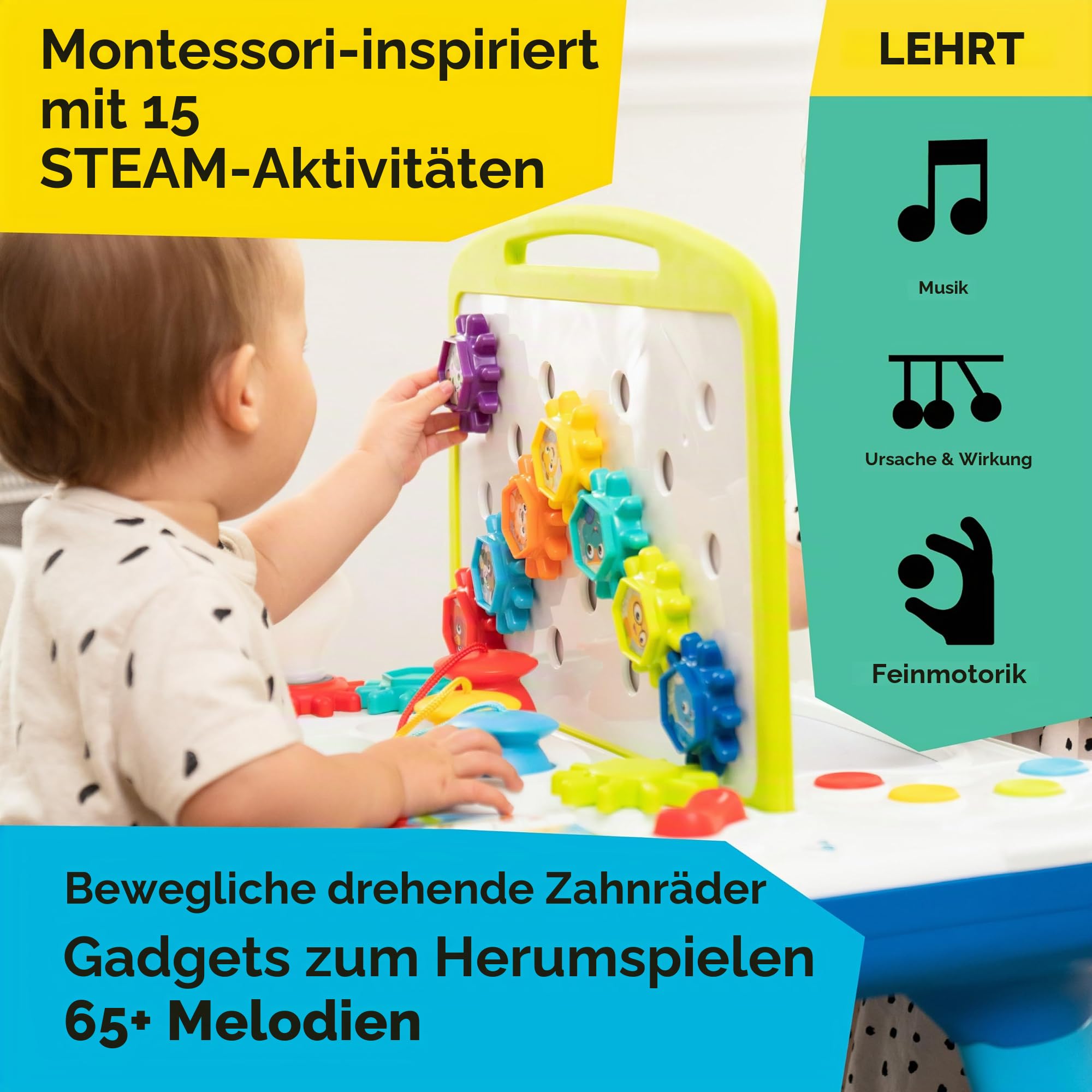 Baby Einstein, Curiosity Table Spieltisch mit 65 Melodien, abnehmbaren Füßen, Lichtern, Zahnrädern und vielem mehr