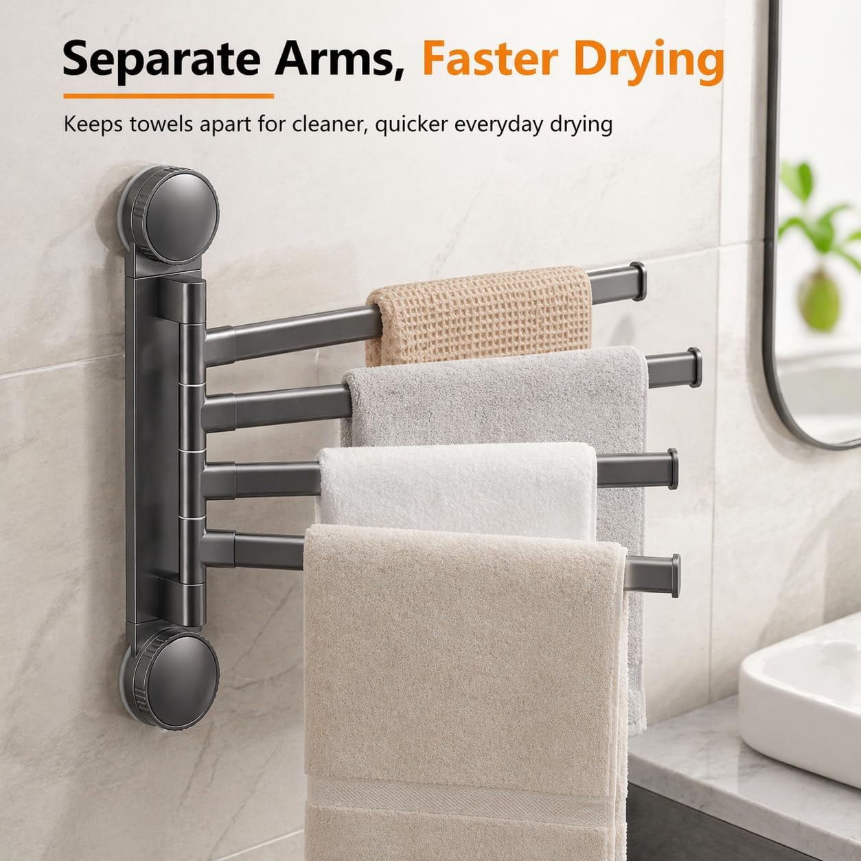 4 Arm Swivel Towel Rack, Rotating Suction Cup Holder