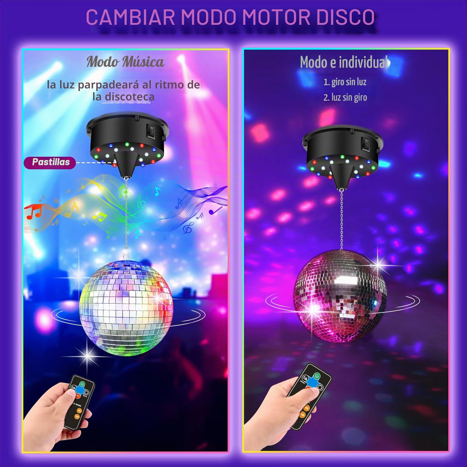 Motor giratorio de bola de discoteca mejorado, motor de espejo ajustable 5/8/10/15 rpm, soporta colgar 6-15 pulgadas y crea un gran ambiente de fiesta