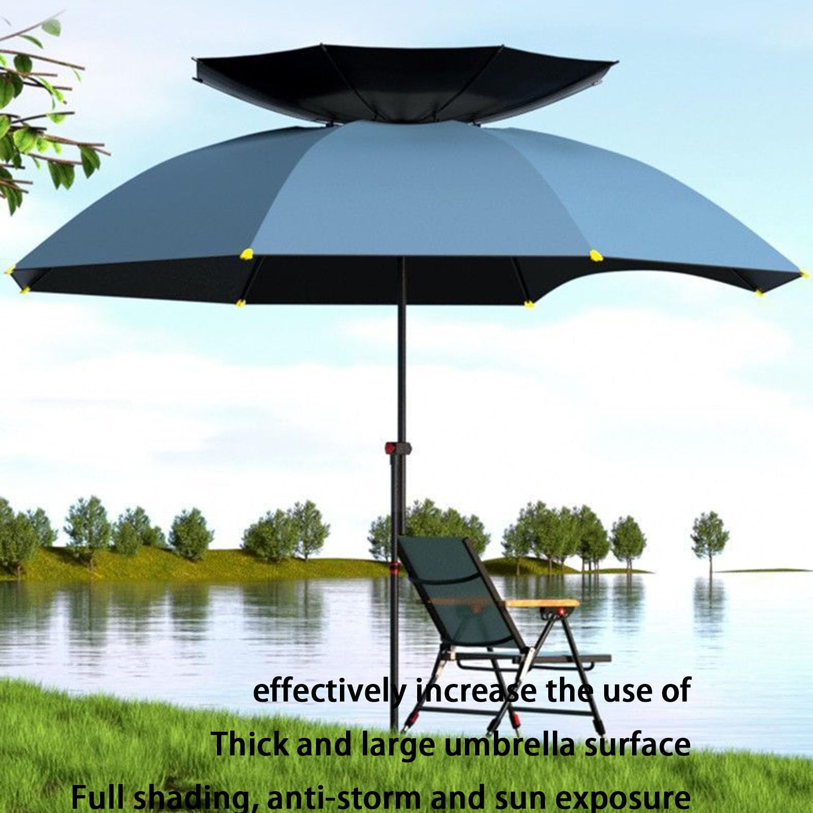 Parasol wędkarski z widelcem do ziemi, zagęszczony parasol przeciwsłoneczny, uniwersalna regulacja, żebra z włókna kompozytowego, na podwórko, trawnik (blue black 2.2m)