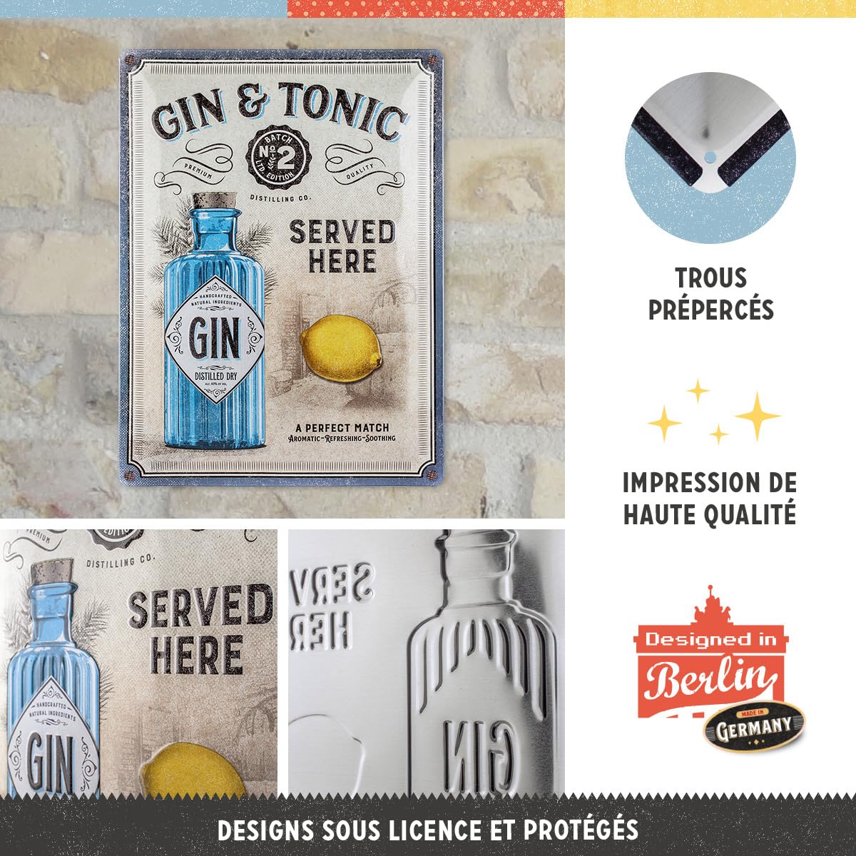Plaque Murale En Métal émaillé Vintage - Enseigne Décorative "Aged Gin Barrel" - Format 30x40 Cm - Style Rétro Américain