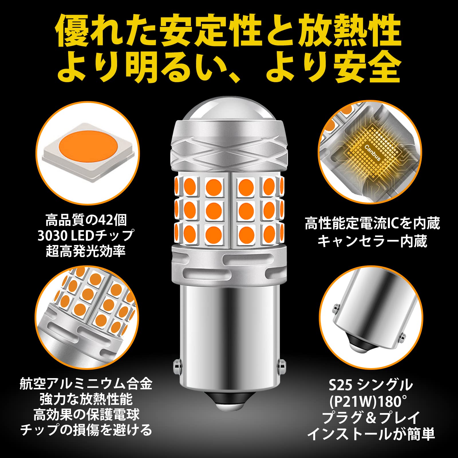 人気，得価 RUICC 12V-24V車用 S25 LED シングル ホワイト 爆光 (1156 P21W BA15S