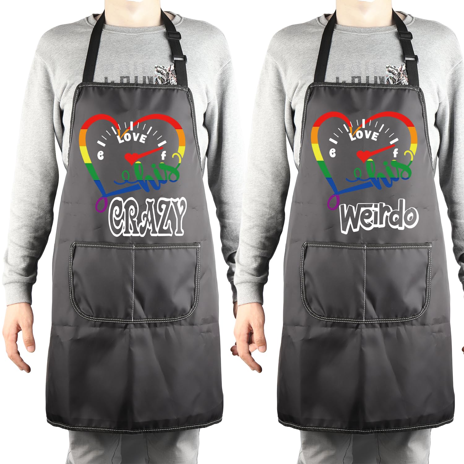 MBMSO Delantal de cocina con texto en inglés "His Crazy His Weirdo", regalo de pareja gay, delantal de rayas arcoíris