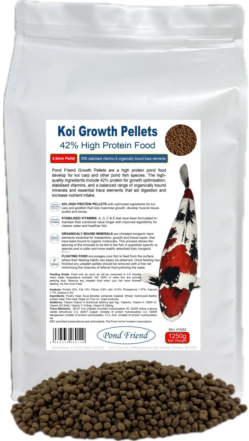Pond Friend Koi Growth Pellets Floating Pond Fish Food 1250g 4.5mm Carp & Goldfish High Protien Diet For Fast Growth