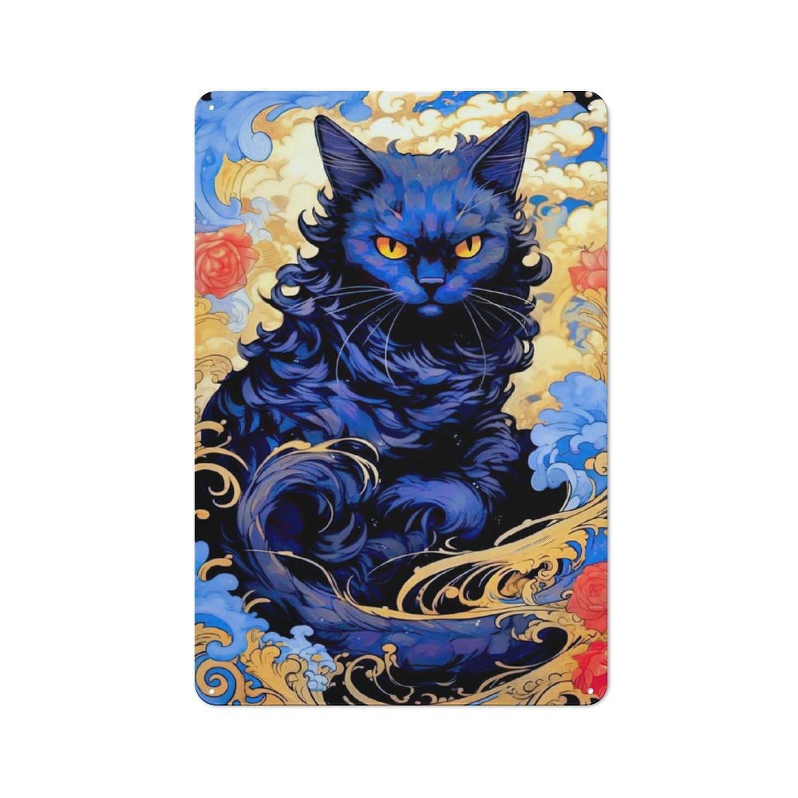 Junmoney Whiskered Serenity Cat Rustic Tin Sign 30X20cm Featuring For Bar Or Restaurant, A Housewarming Gift For Bar Decor Enthusiasts