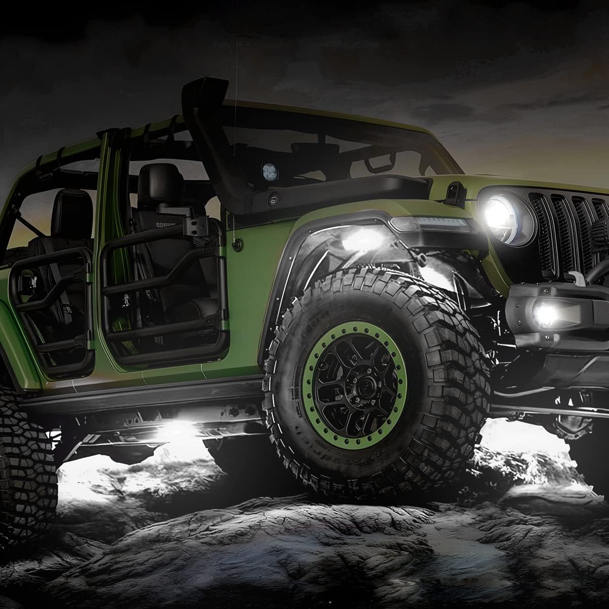 Rock Lights for Trucks, 4 Pods LED Rock Lights, IP67 Waterproof Neon Rock Lights Kits for Pickup ATV Off Road SUV, High Brightness Multifunction Underglow Lighting Glow Trail Rig Lamp (White)