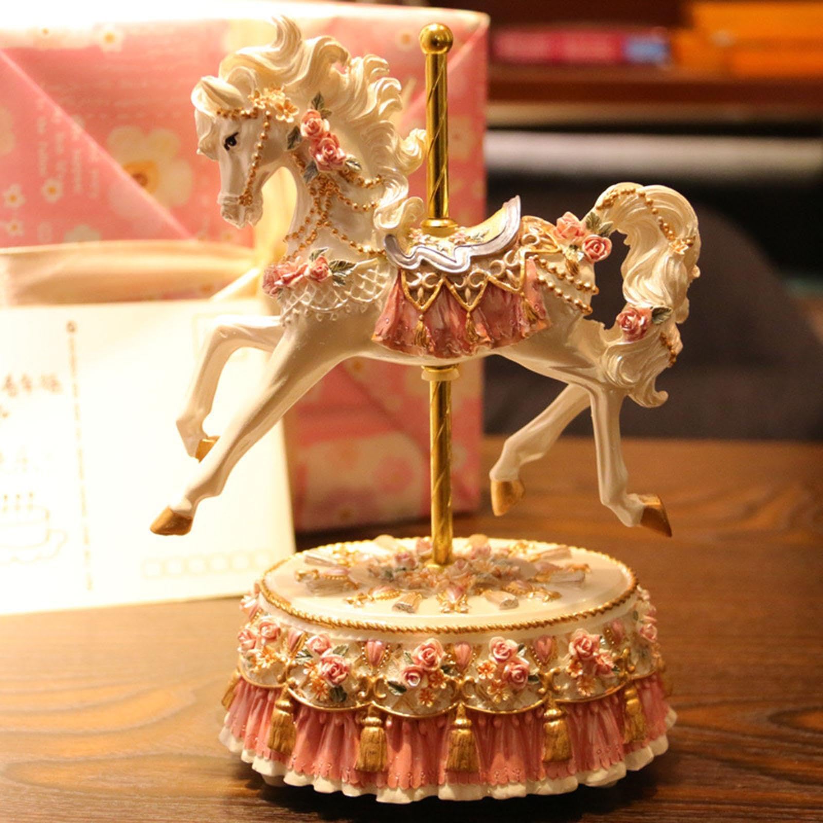 Statua del Cavallo della Giostra, Ornamento Musicale, Regalo per Amici, Collezione di Cavalli Girevoli