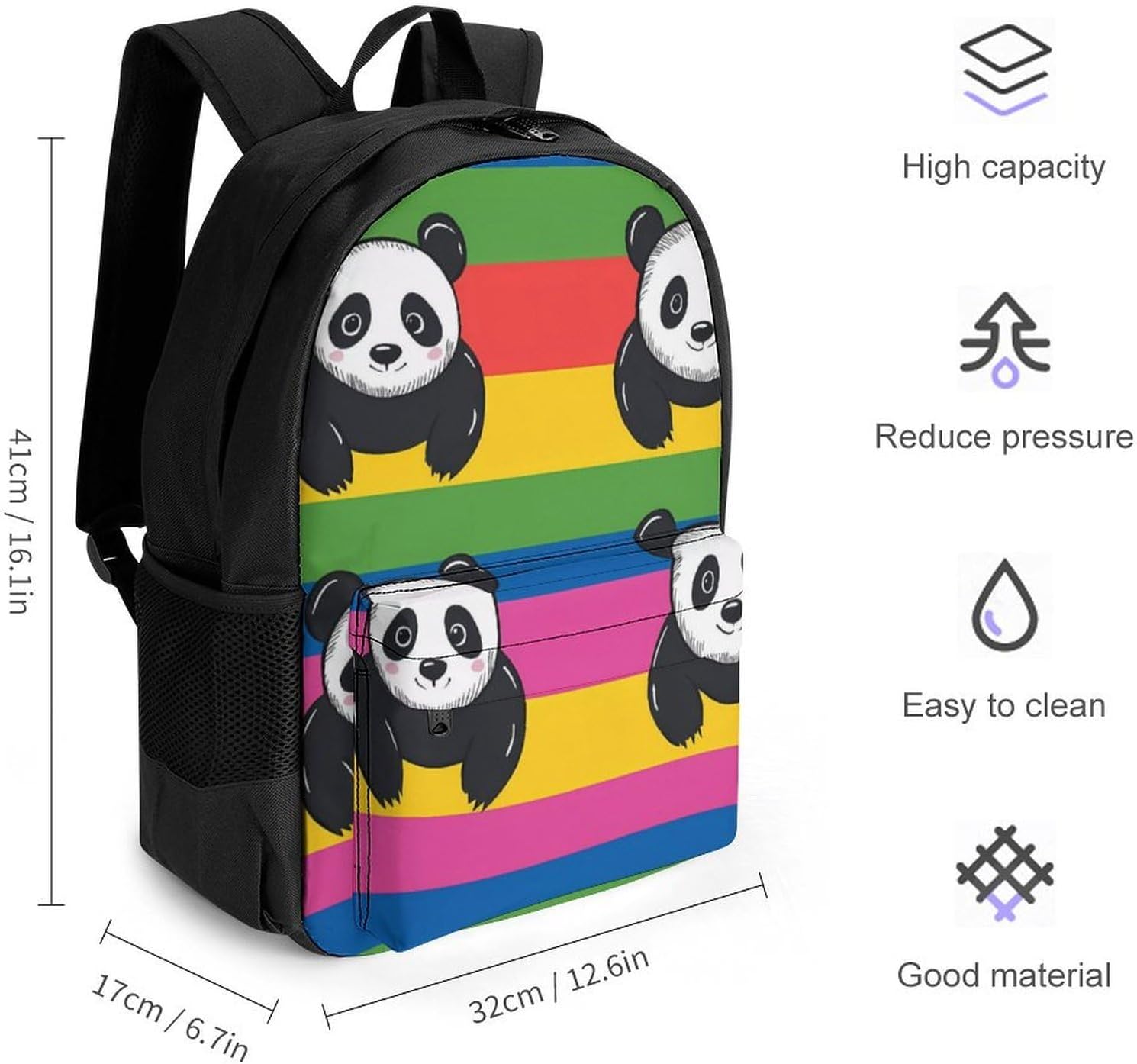 Colorful Panda Laptop Backpack for Men Women Fashion Computer Bag Business Travel Daypack