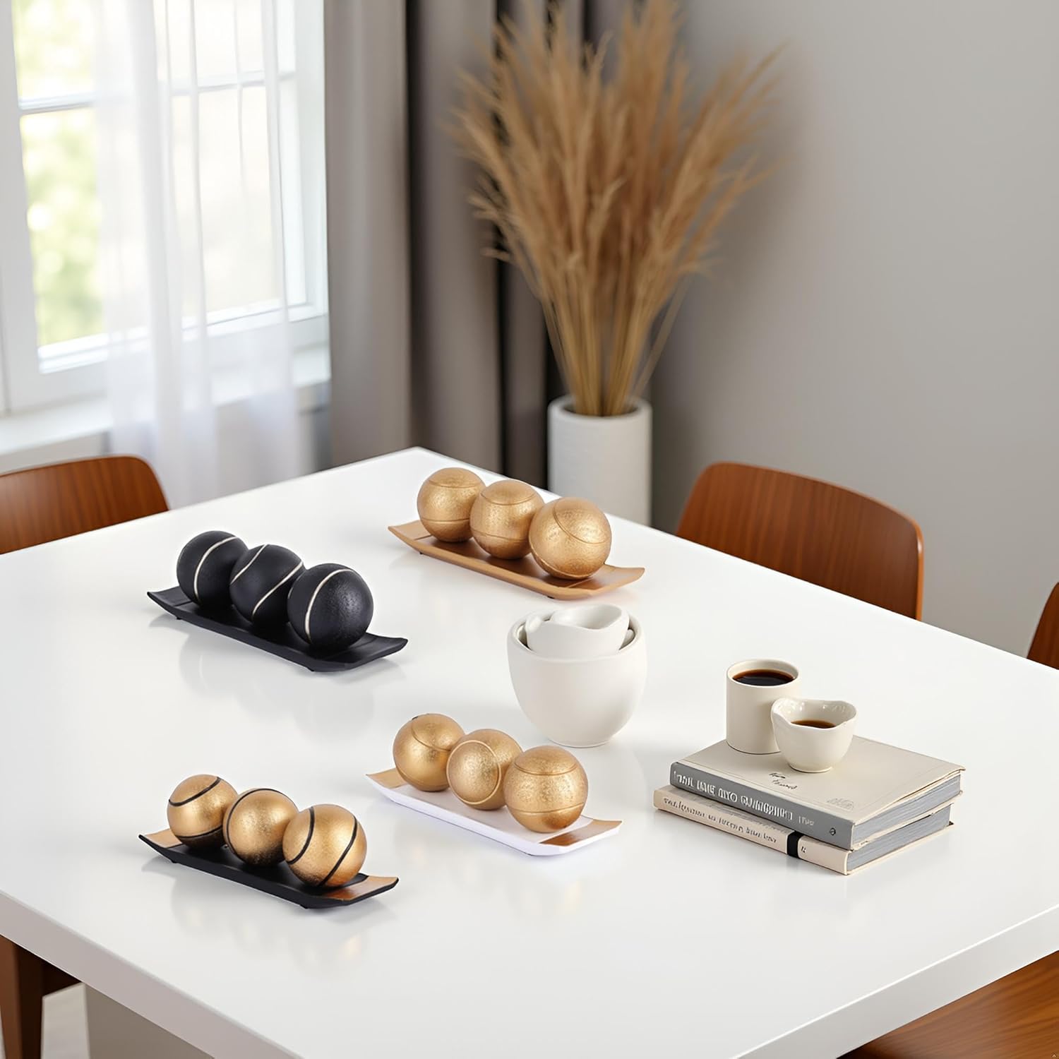 XMGZQ Small Decorative Tray and Orbs Balls Set,Gold Decorative Balls with Centerpiece Bowls for CoffeeTable,Living Room,TV Stand,Center Pieces Decoration for Table,Centro de Mesa de Comedor (Gold)