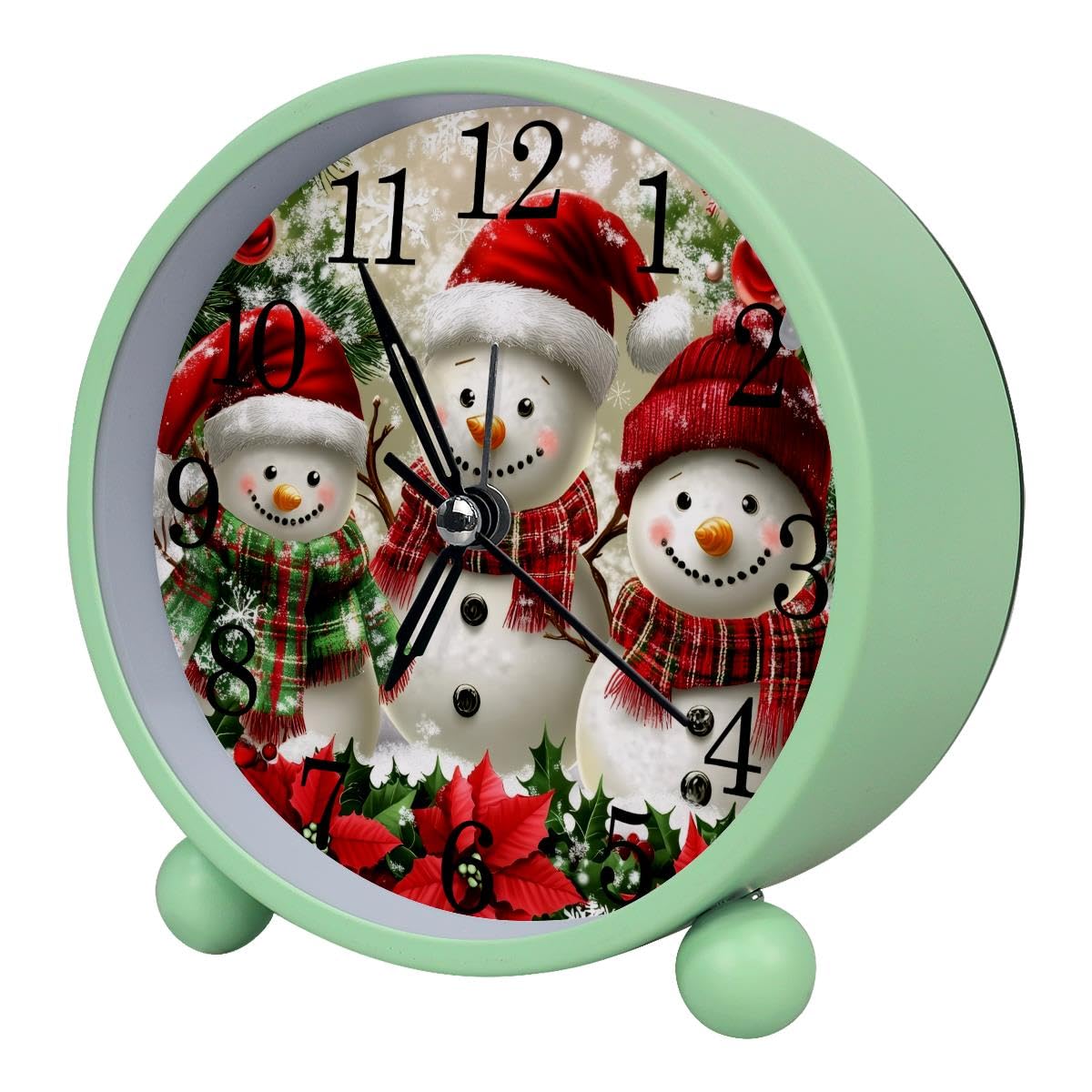 Luoweisi Alarm Clock Christmas Snowman Tree, Silent Non-Ticking with Night Light, Round Metal Alarm Clock for Office, Battery Operated, Bedroom, Elderly, Adults, Children, Student Gifts