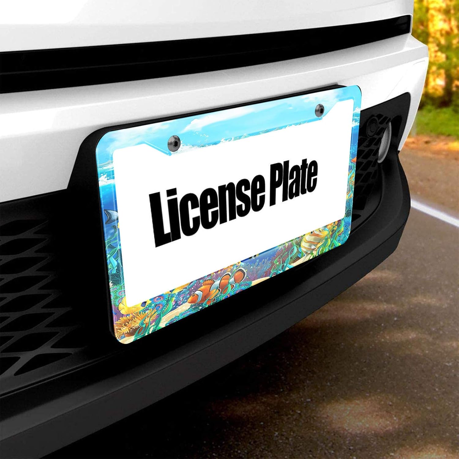 HOSNYE The Coral Reef License Plate Frame Ocean Animal Fish Beach Metal License Plate Cover Front Plates Frames Car Tag Frame for Women Men US Vehicles Standard image 5