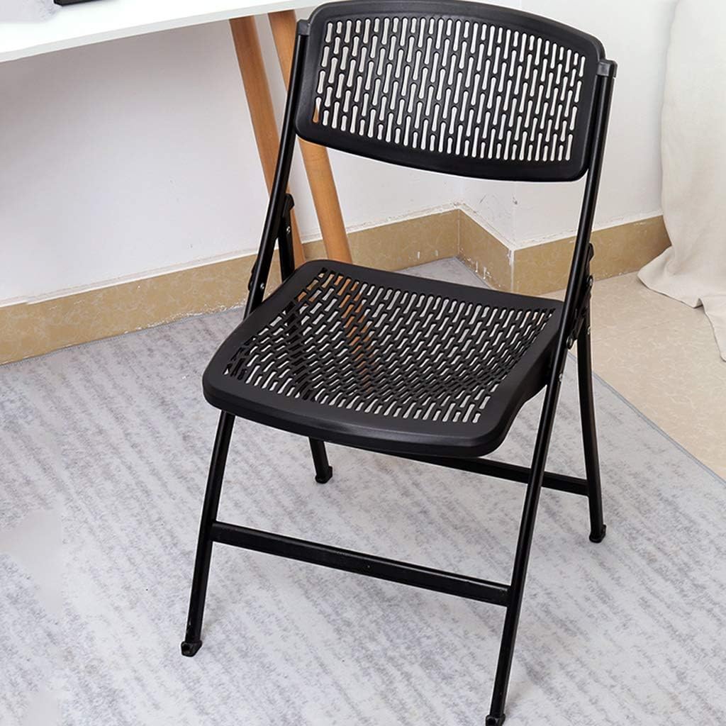 Black Folding Chair, Home Simple Office Leisure Seat with Backrest, Hollow Design