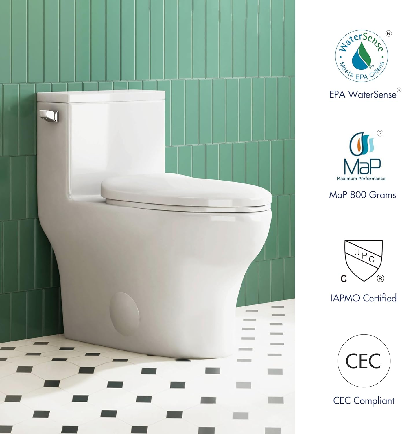 Salerno White 1.28 GPF Elongated One-Piece Toilet