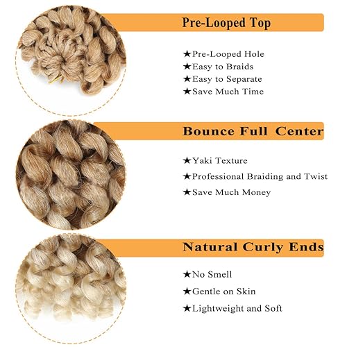 Miniatura 9 de Pelo de ganchillo Jamaicano Bounce para mujeres negras, 10 pulgadas, 5 unidades, 2 unidades, 2 rizos de ganchillo rubio ombré, rizos de ganchillo