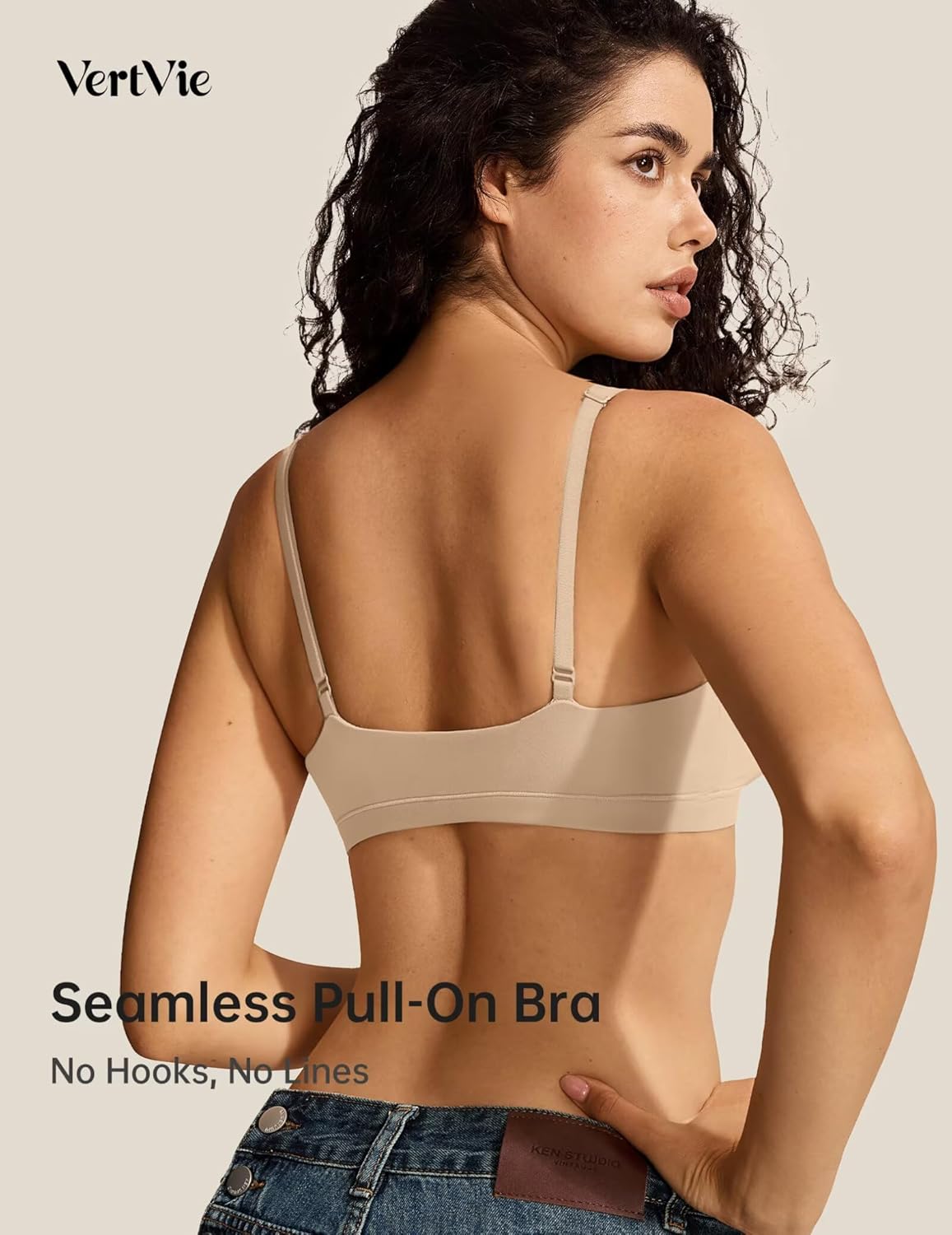 Vertvie Womens Wireless Plunge Unlined Triangle Bralette No Underwire Sexy Comfortable Bras Seamless Everyday Bra (Vanilla White,Medium) - Image 6