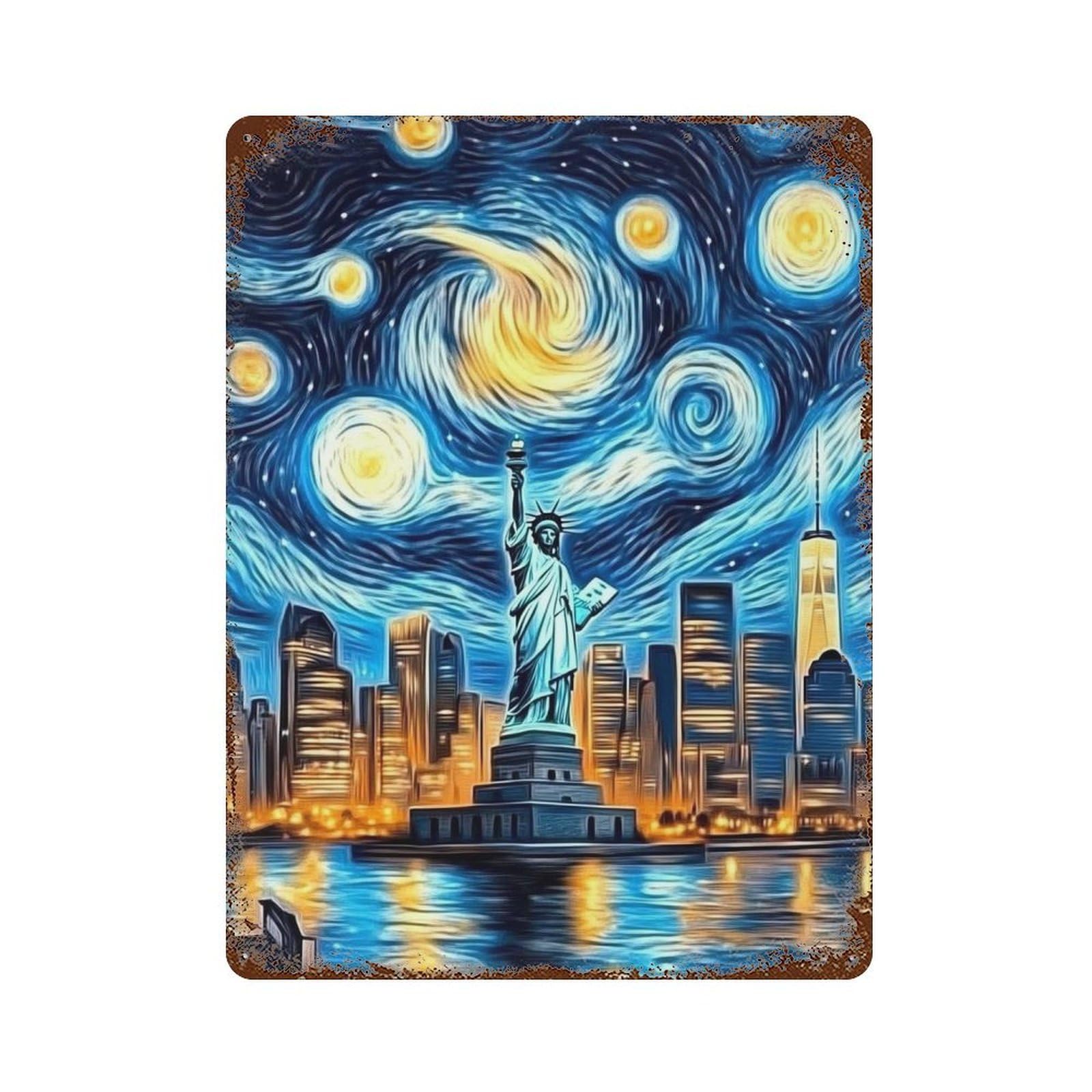 New York City Skyline with Statue of Liberty -2 Retro Metal Sign 15.7"x11.8", Decorative Metal Wall Art for Garage, Bar And Workshop Decor