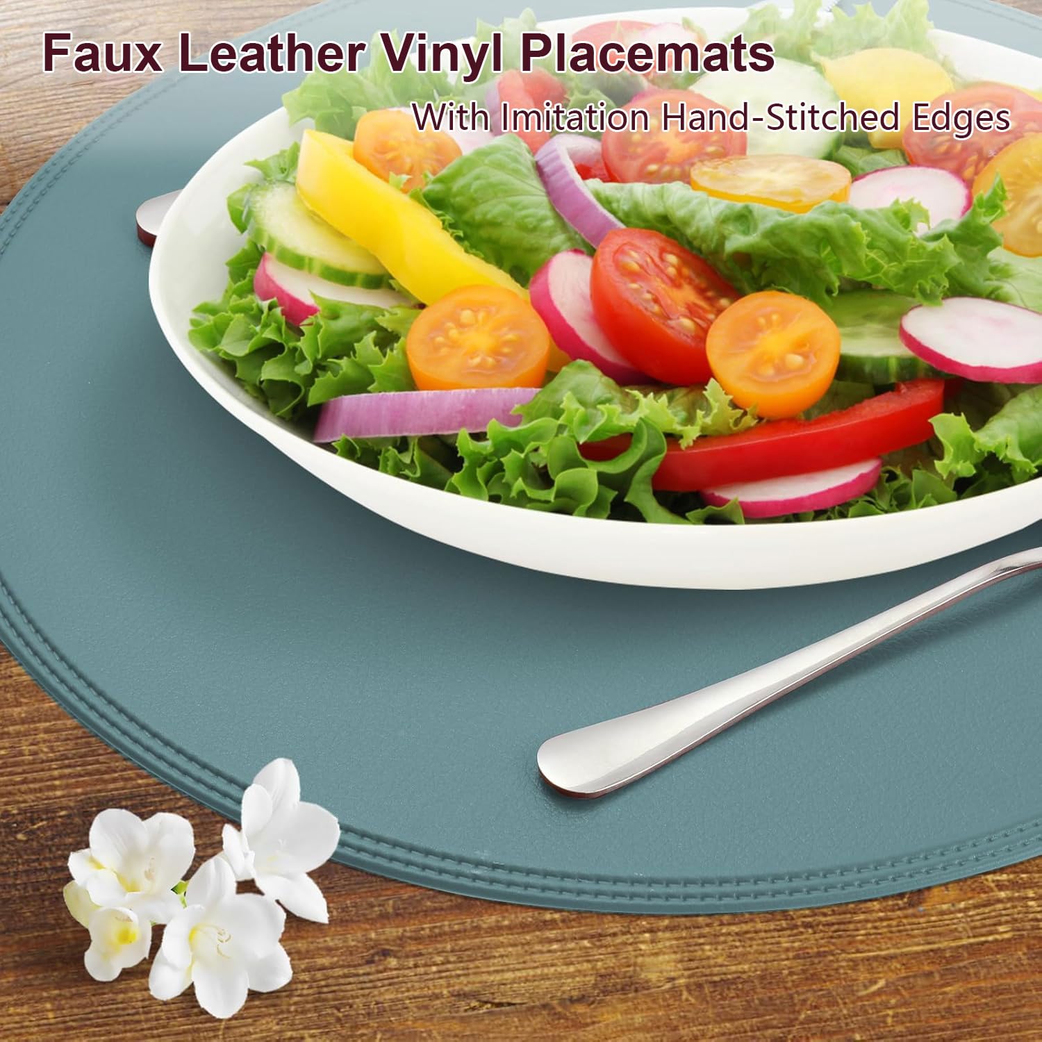 Rinpon Round Vinyl Placemats Set of 6, Faux Leather Waterproof Wipeable Heat Resistant Place Mats, Washable Oil-Proof - Image 2