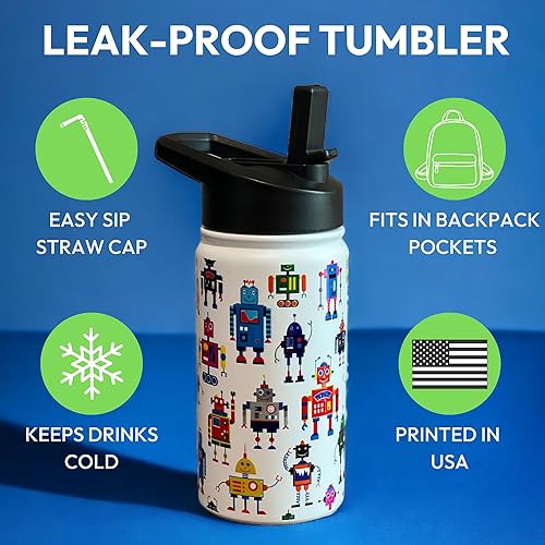 Miniatura 2 de Biddlebee Botella de agua para niños con tapa con pajilla, botellas reutilizables de acero inoxidable aisladas de 14 onzas para la escuela, tapa a