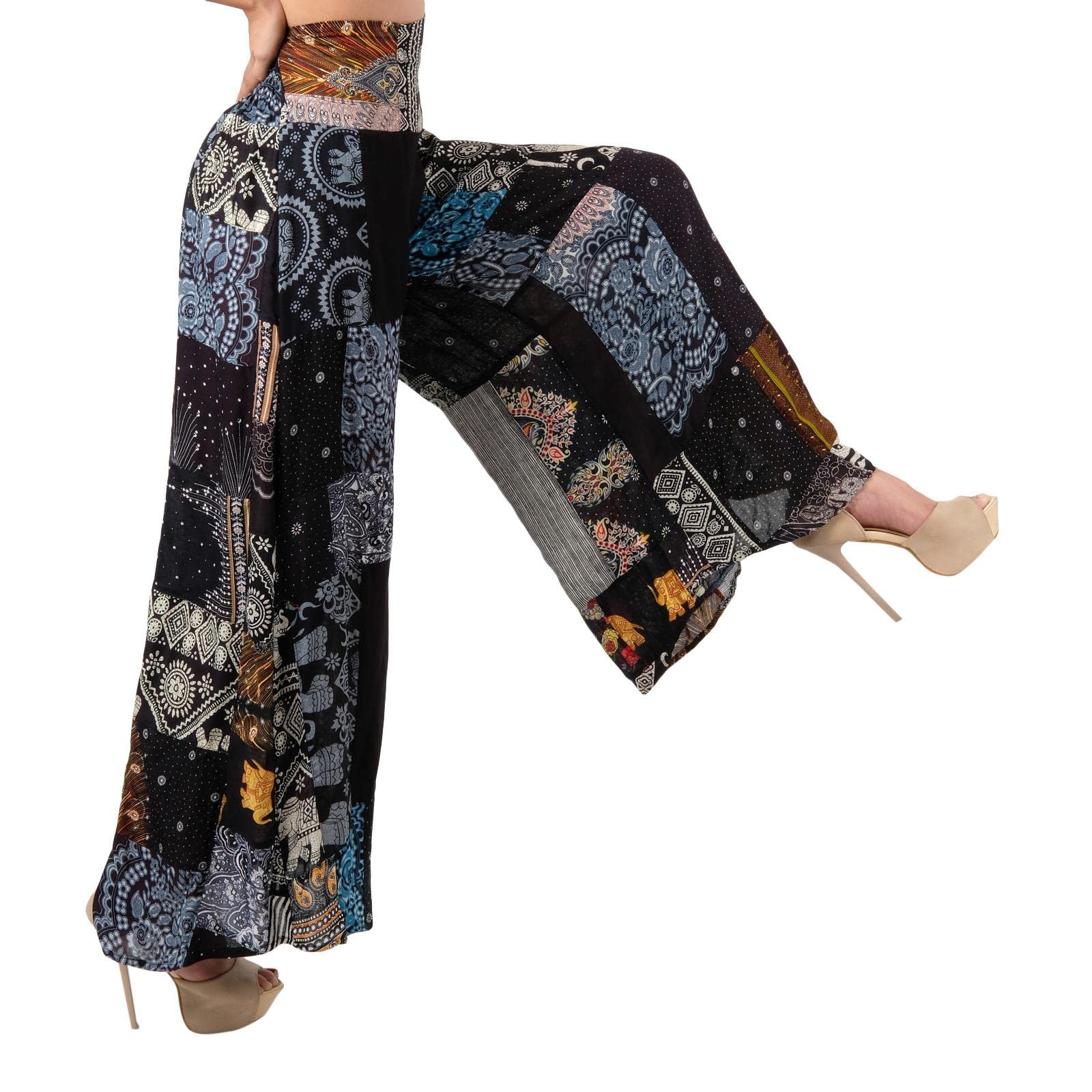 Lofbaz Pantalon Palazzo à Jambe Large Patchwork pour Femme