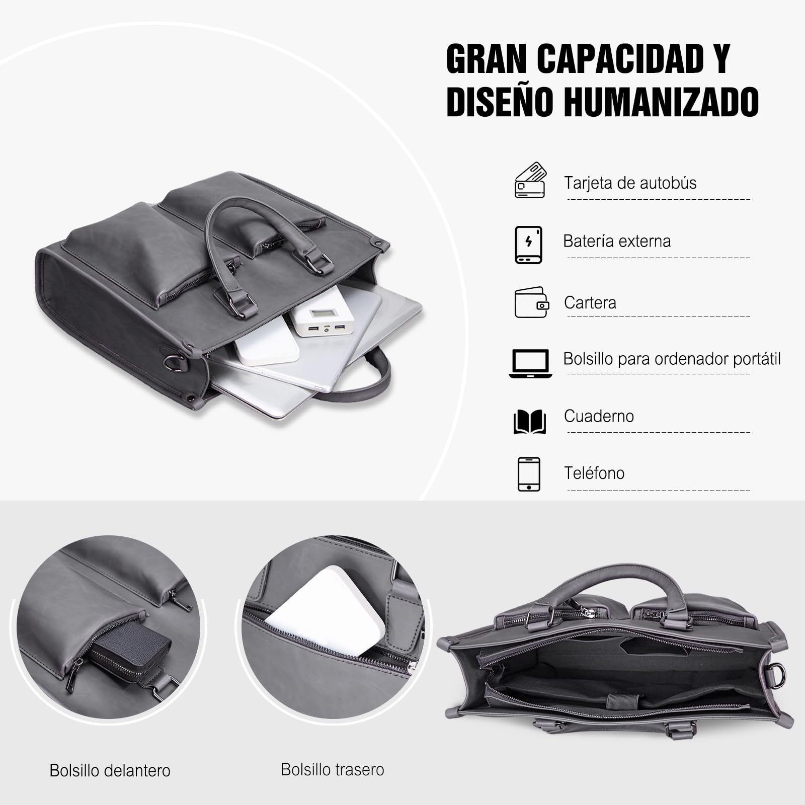 FANDARE Maletín Hombre Mate Cuero PU Cartera Maletín Ligero Bolso Portátil