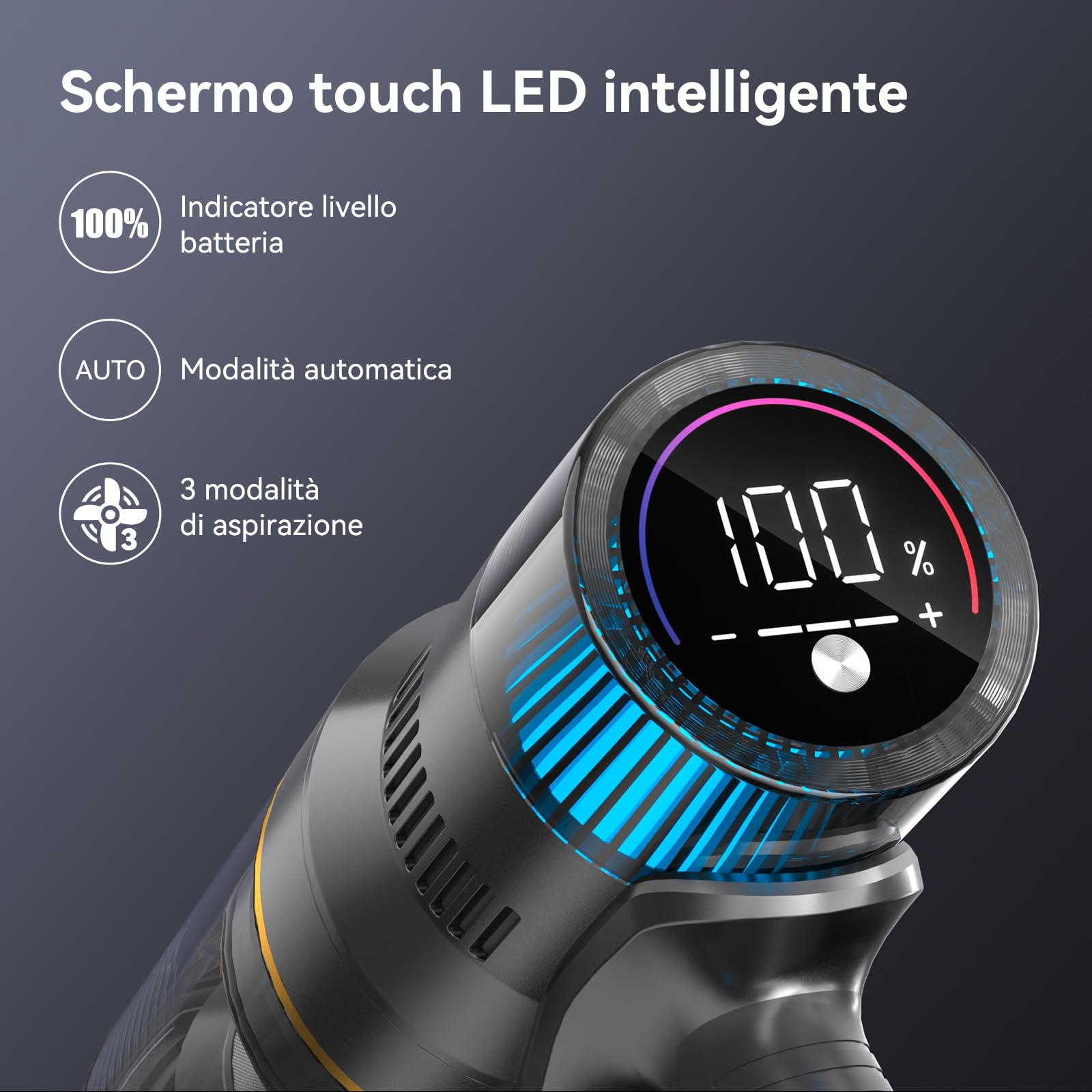 Aspirapolvere senza Fili,Scopa Elettrica senza Fili Potente 580W/55Kpa per Pavimenti duri e Tappeti,75 Min di Autonomia,Spazzola a rullo Anti-groviglio,LED Touchscreen Intelligente