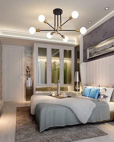 Miniatura 3 de LightInTheBox Moderno Sputnik - Lámpara de techo dorada con 6 luces de mediados de siglo, semiempotradas, para dormitorio, comedor, sala de estar,