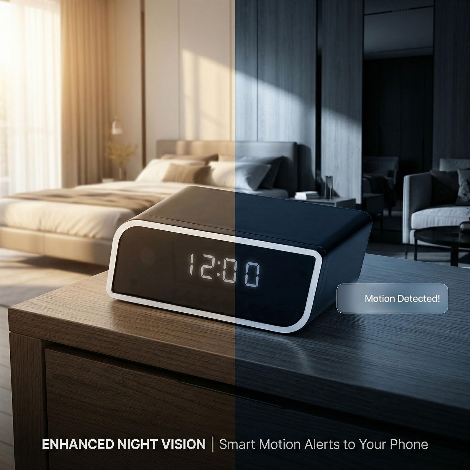 VBESTLIFE Orologio per Telecamera di Sicurezza, Orologio per Telecamera WiFi FHD, di Sicurezza Wireless per Interni con Display Dell'ora a LED, Visione Notturna, Rilevamento del
