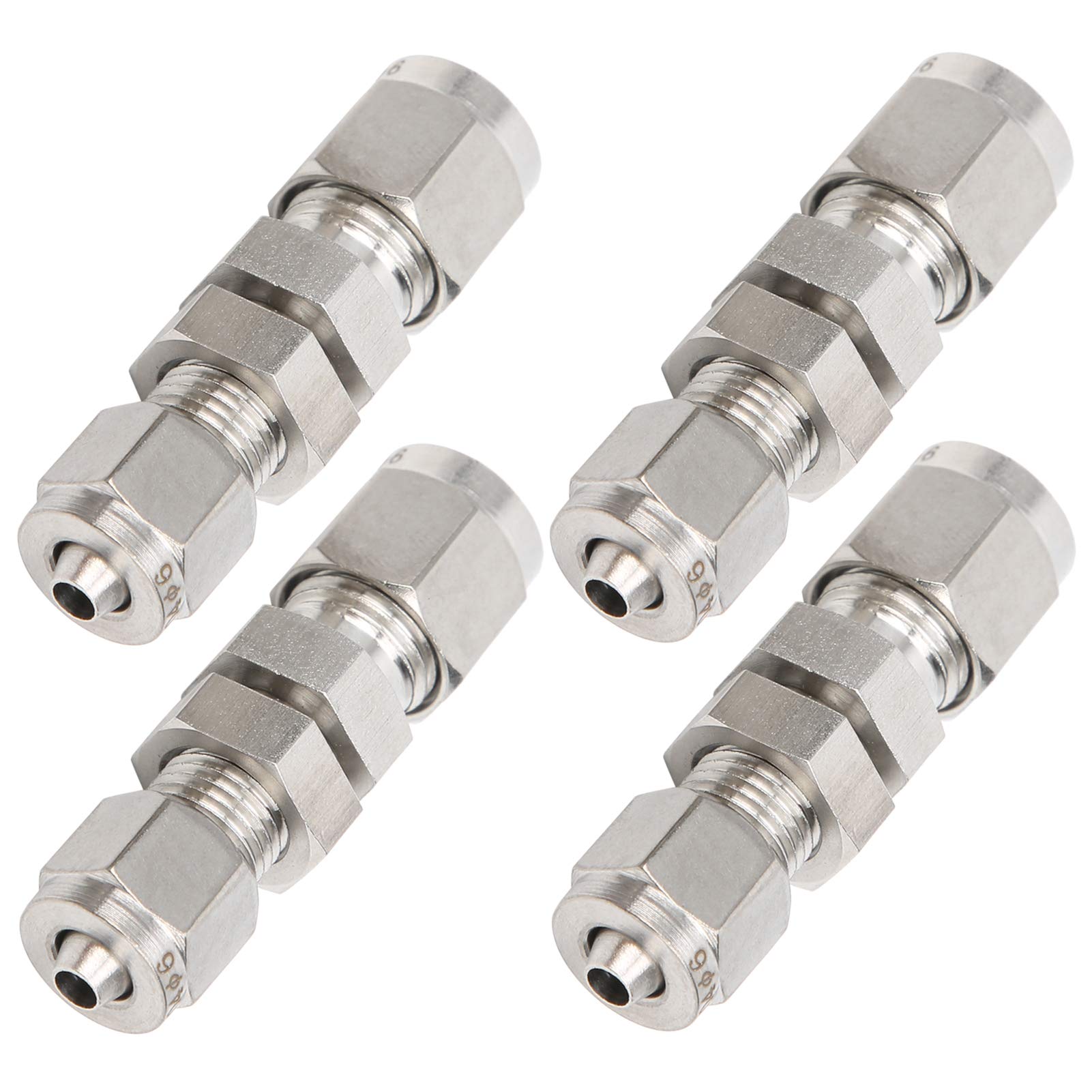 2?Touch Fitting, 304 Stainless Steel Ferrule Compression Fitting, for Wall and Board Firm Connection Hard Tube Conversion Hose Hard Tube X Hose (?6*4)