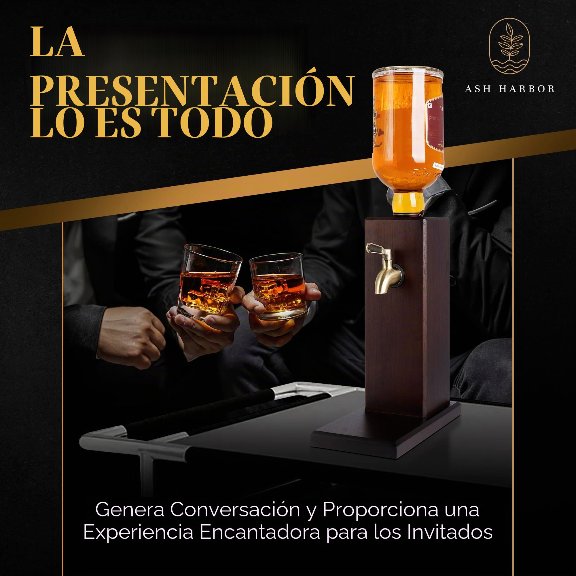 Dispensador de licor de encimera para bar casero, dispensador de whisky de madera con válvula metálica, decantador de bourbon y whisky