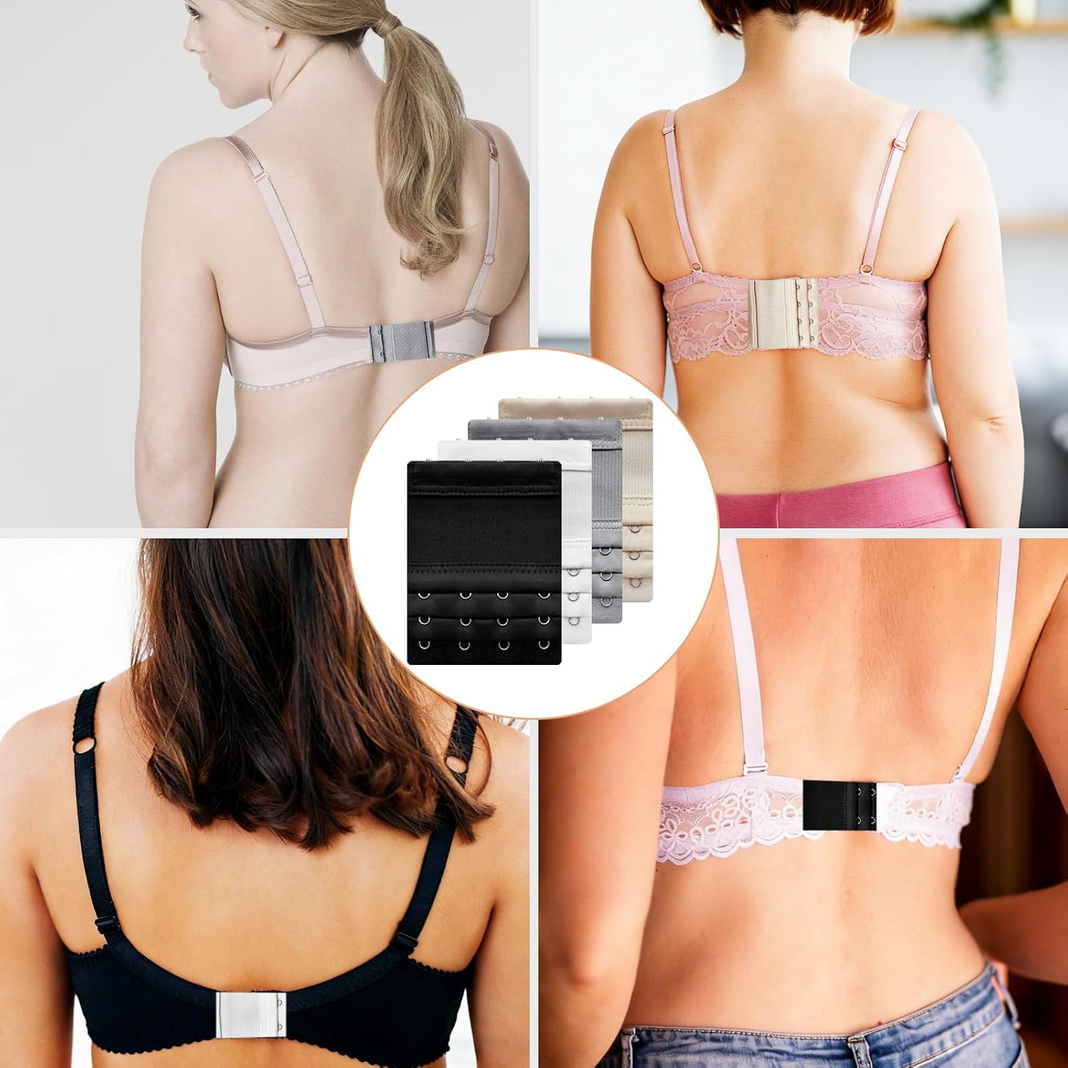 12 PCS Bra Extenders 2/3/4 Hook,Bra Hooks Replacement,Soft Elastic Breathable Bra Extension Strap for Women Plus Size,Adjustable 3 Rows Lingerie Back Extender Set (Black White Nude Beige) - Image 6